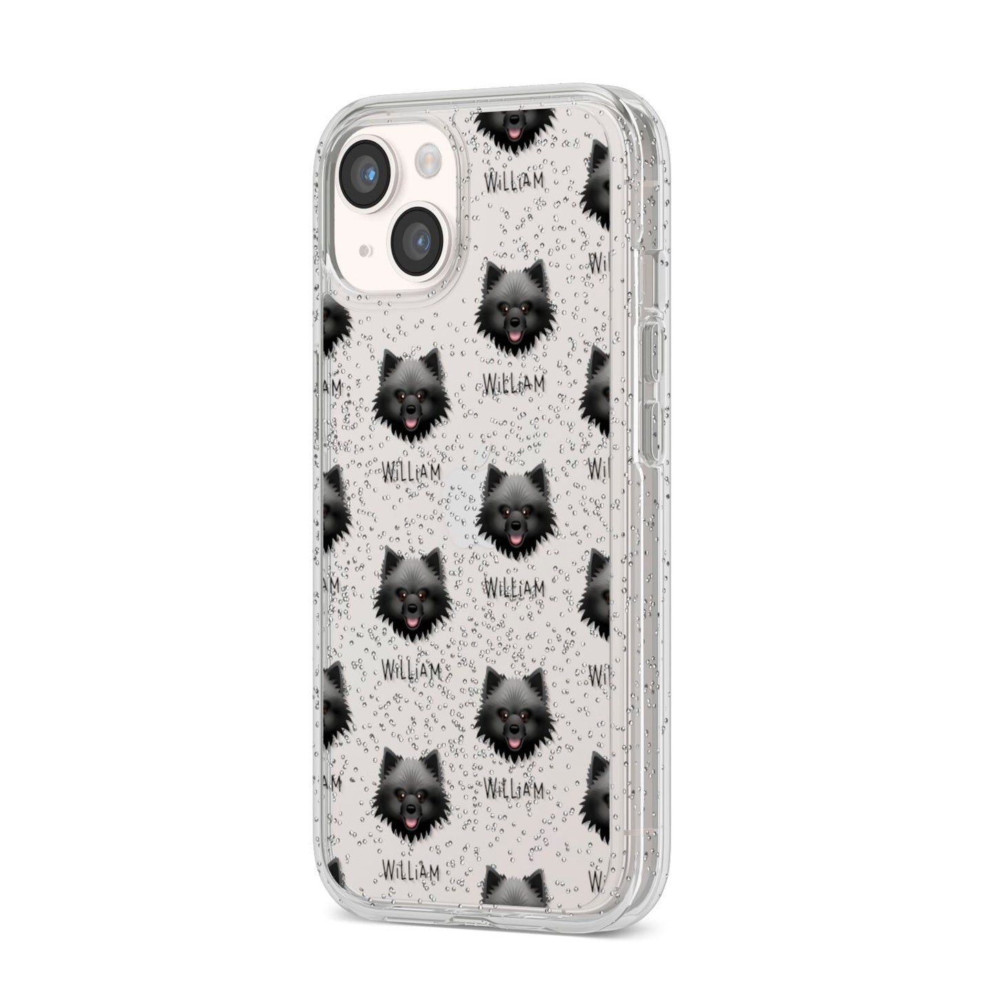 Keeshond Icon with Name iPhone 14 Glitter Tough Case Starlight Angled Image