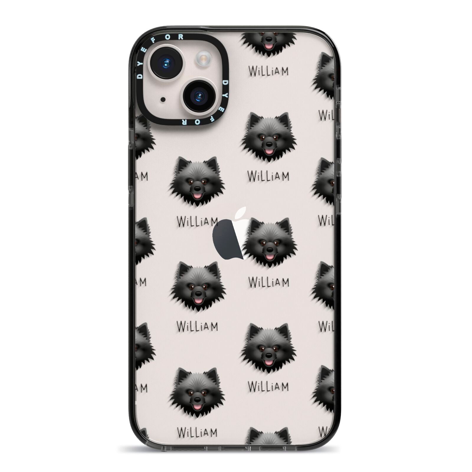 Keeshond Icon with Name iPhone 14 Plus Black Impact Case on Silver phone