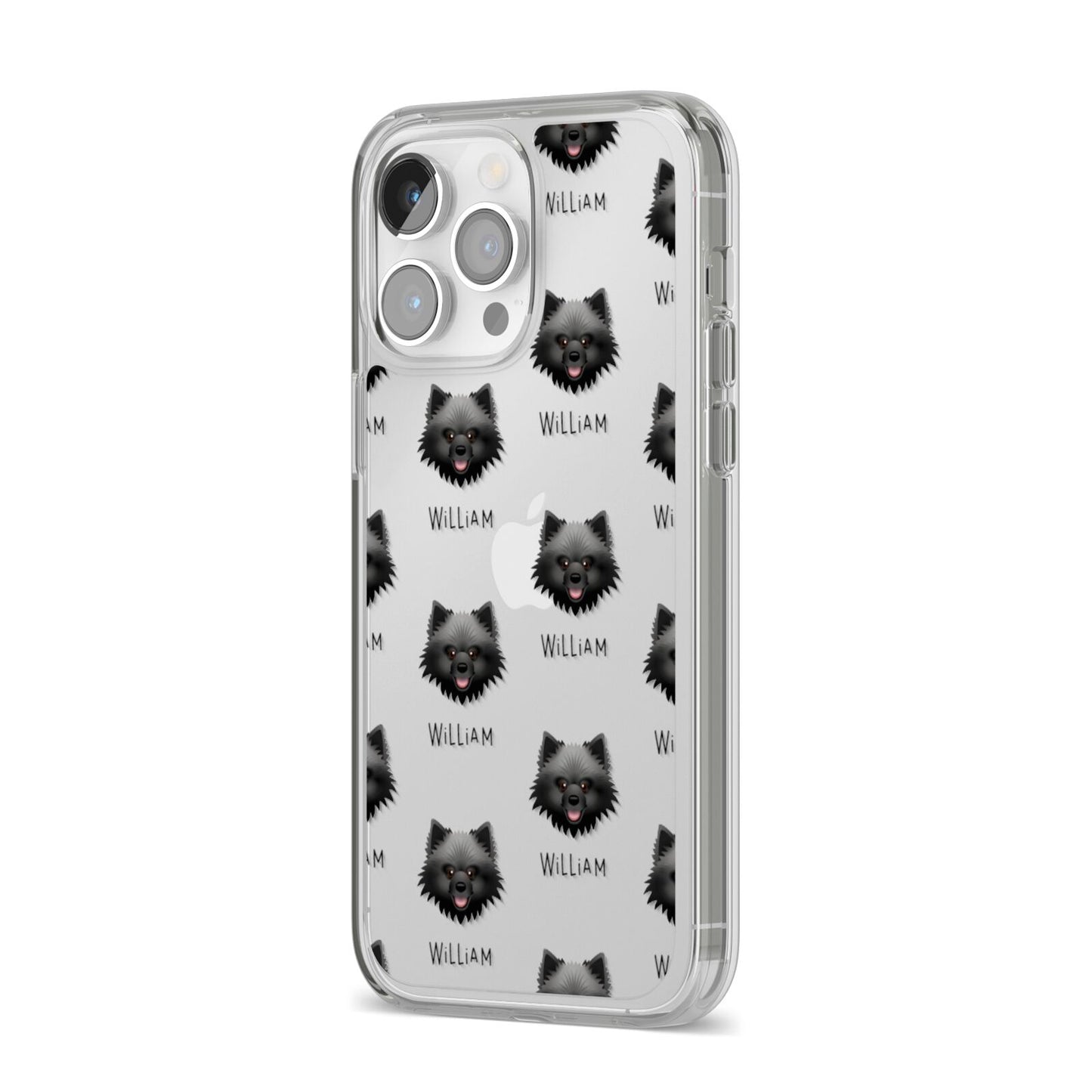 Keeshond Icon with Name iPhone 14 Pro Max Clear Tough Case Silver Angled Image