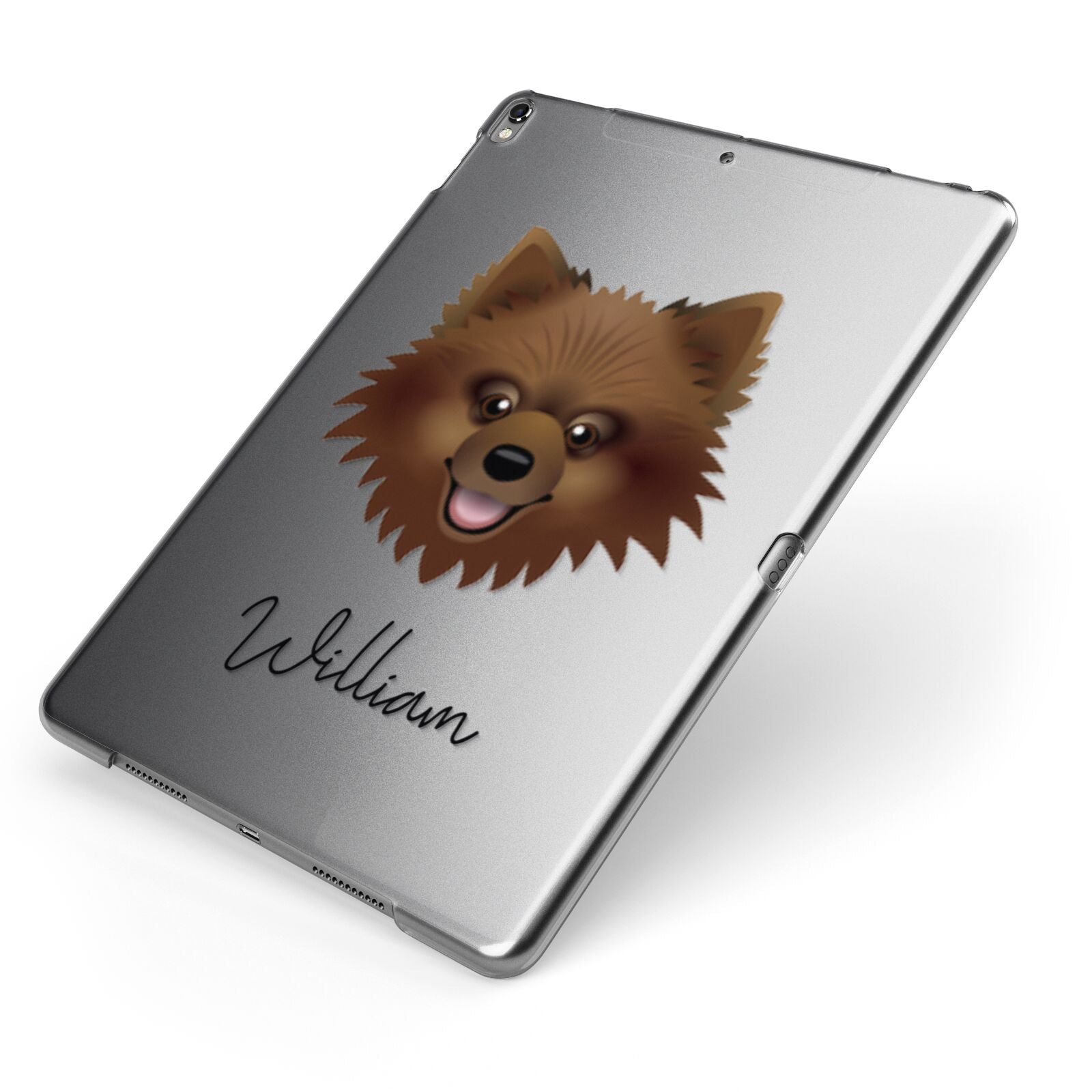 Keeshond Personalised Apple iPad Case on Grey iPad Side View
