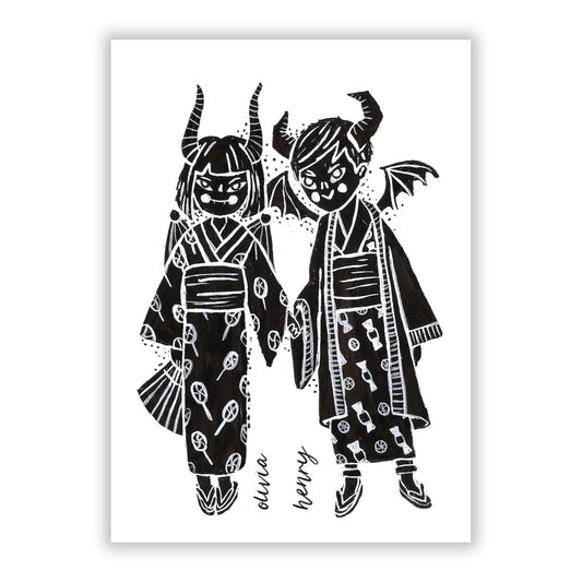 Kimono Devils A5 Flat Greetings Card