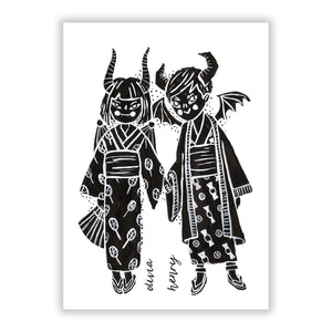 Kimono Devils Greetings Card