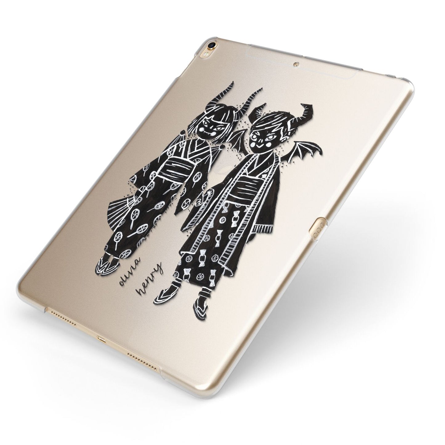 Kimono Devils Apple iPad Case on Gold iPad Side View