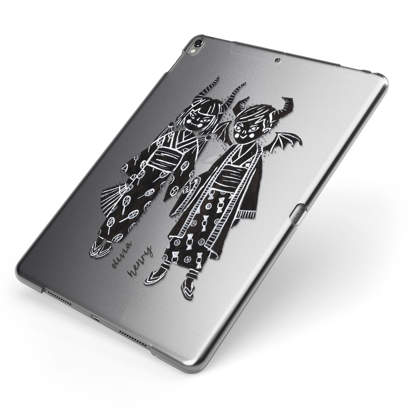 Kimono Devils Apple iPad Case on Grey iPad Side View