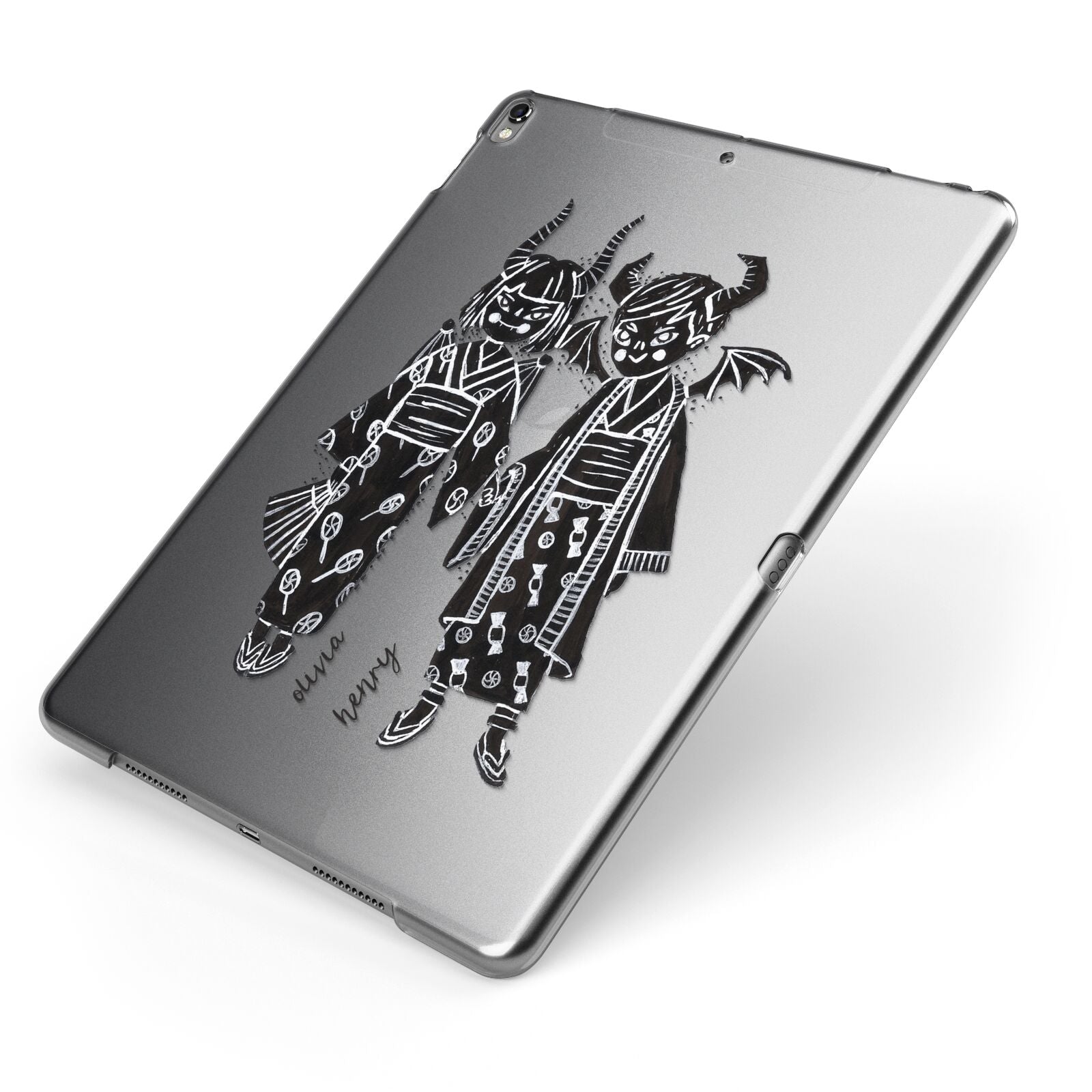Kimono Devils Apple iPad Case on Grey iPad Side View