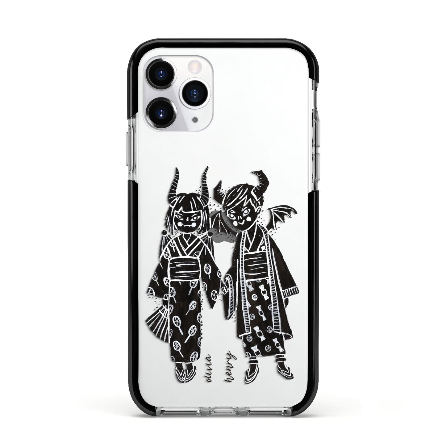 Kimono Devils Apple iPhone 11 Pro in Silver with Black Impact Case