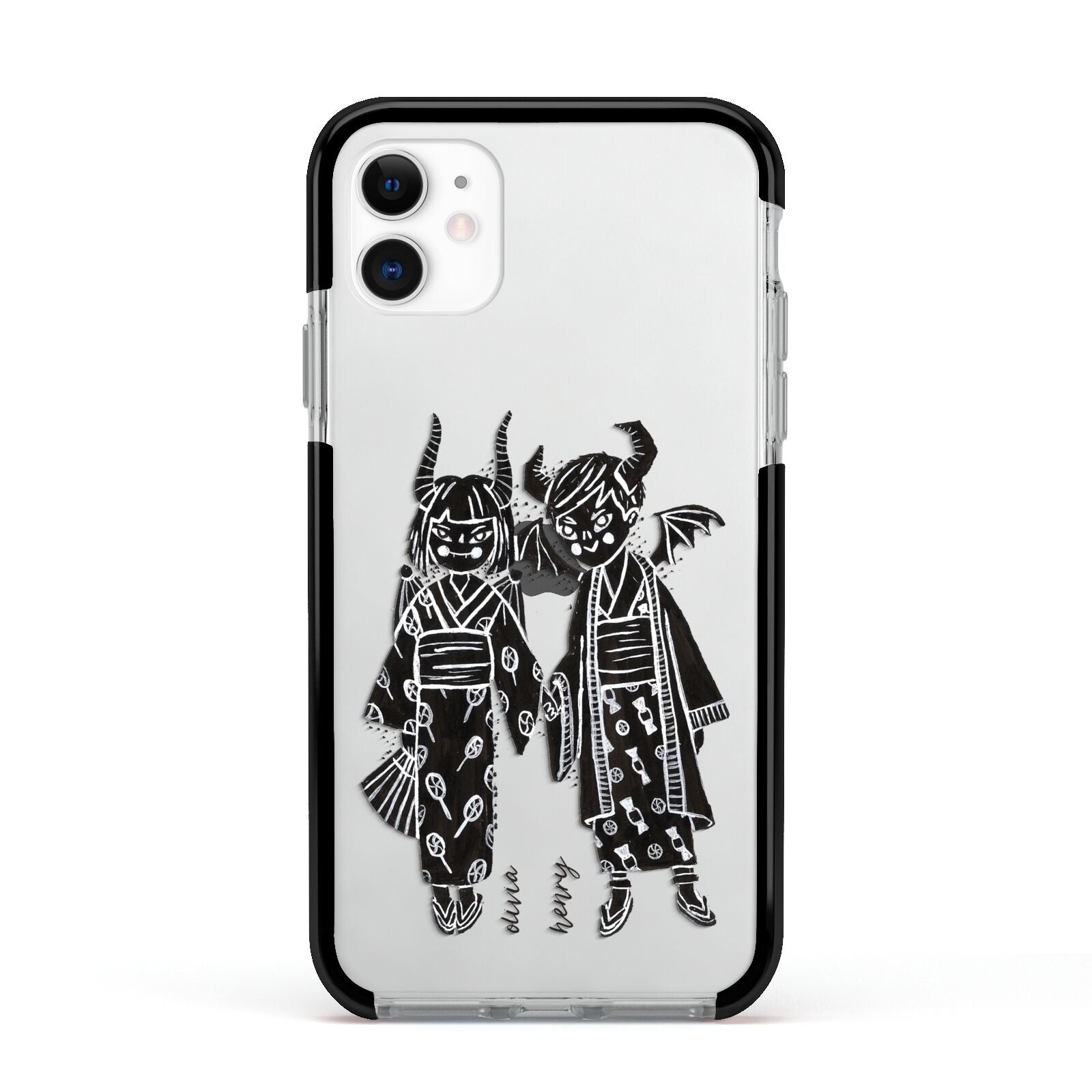 Kimono Devils Apple iPhone 11 in White with Black Impact Case