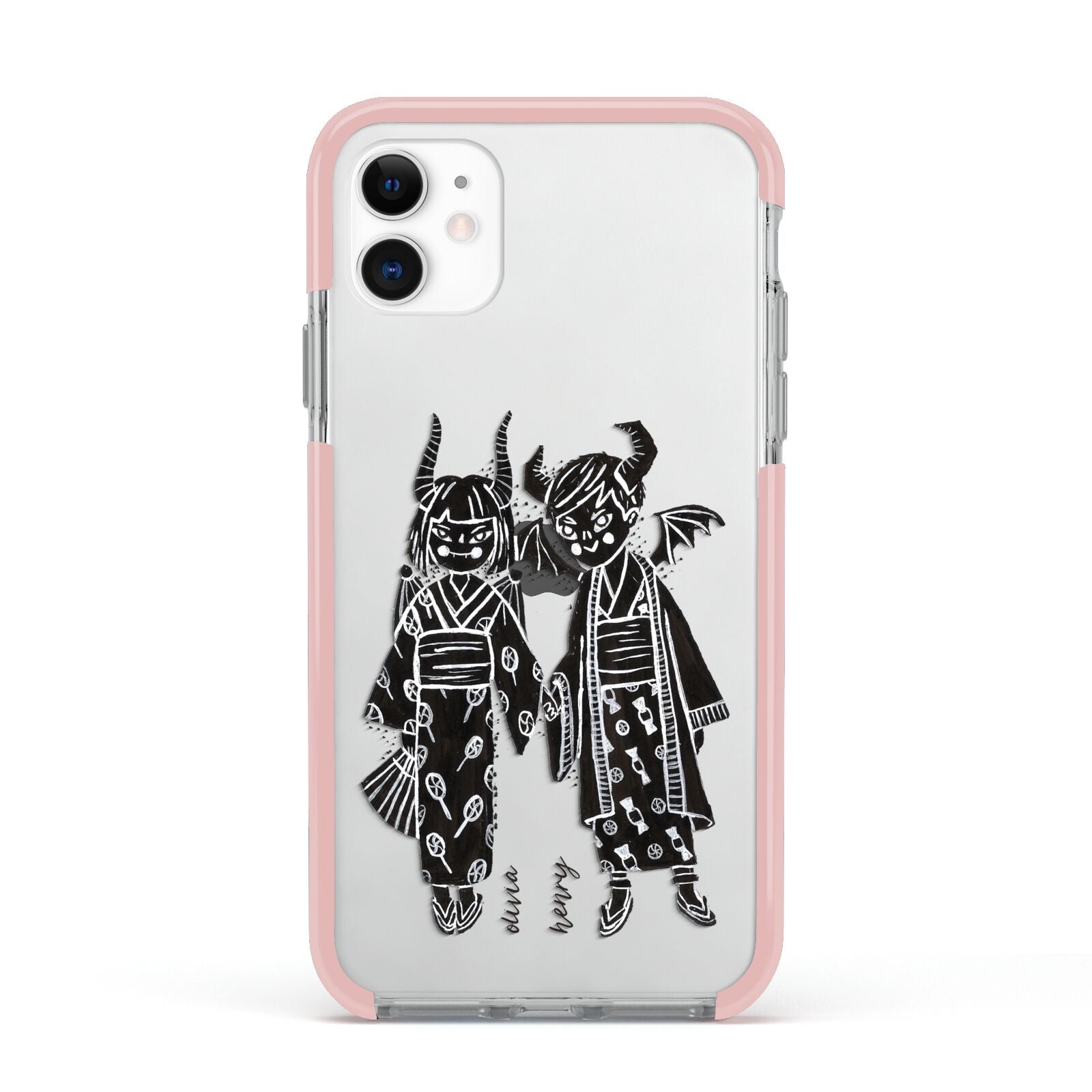 Kimono Devils Apple iPhone 11 in White with Pink Impact Case