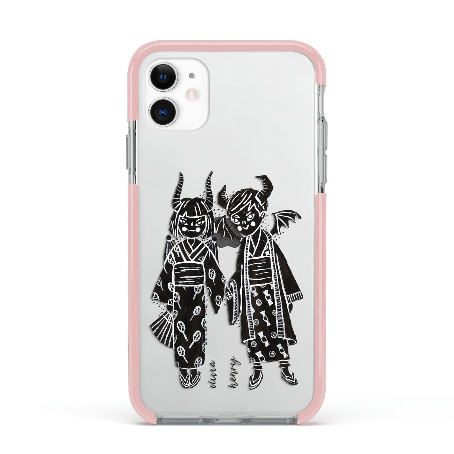 Kimono Devils Apple iPhone 11 in White with Pink Impact Case