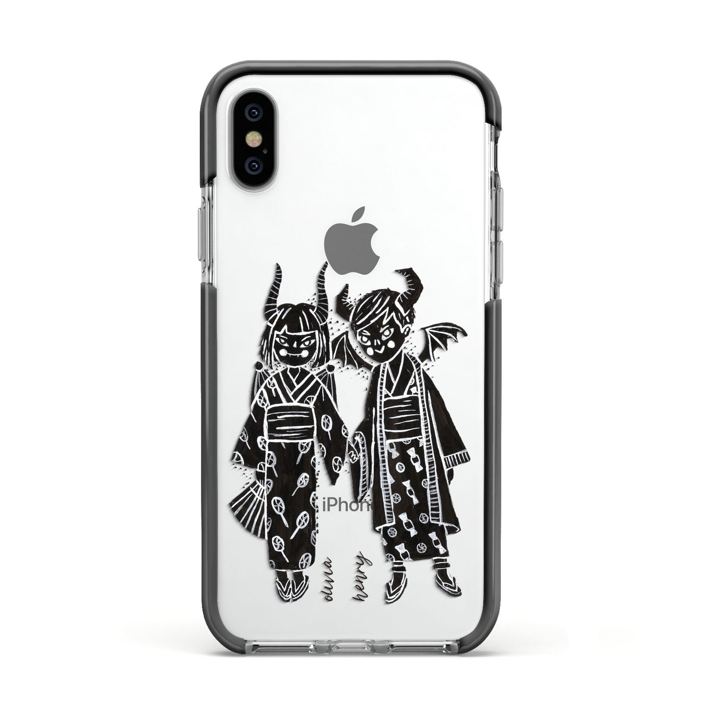 Kimono Devils Apple iPhone Xs Impact Case Black Edge on Silver Phone