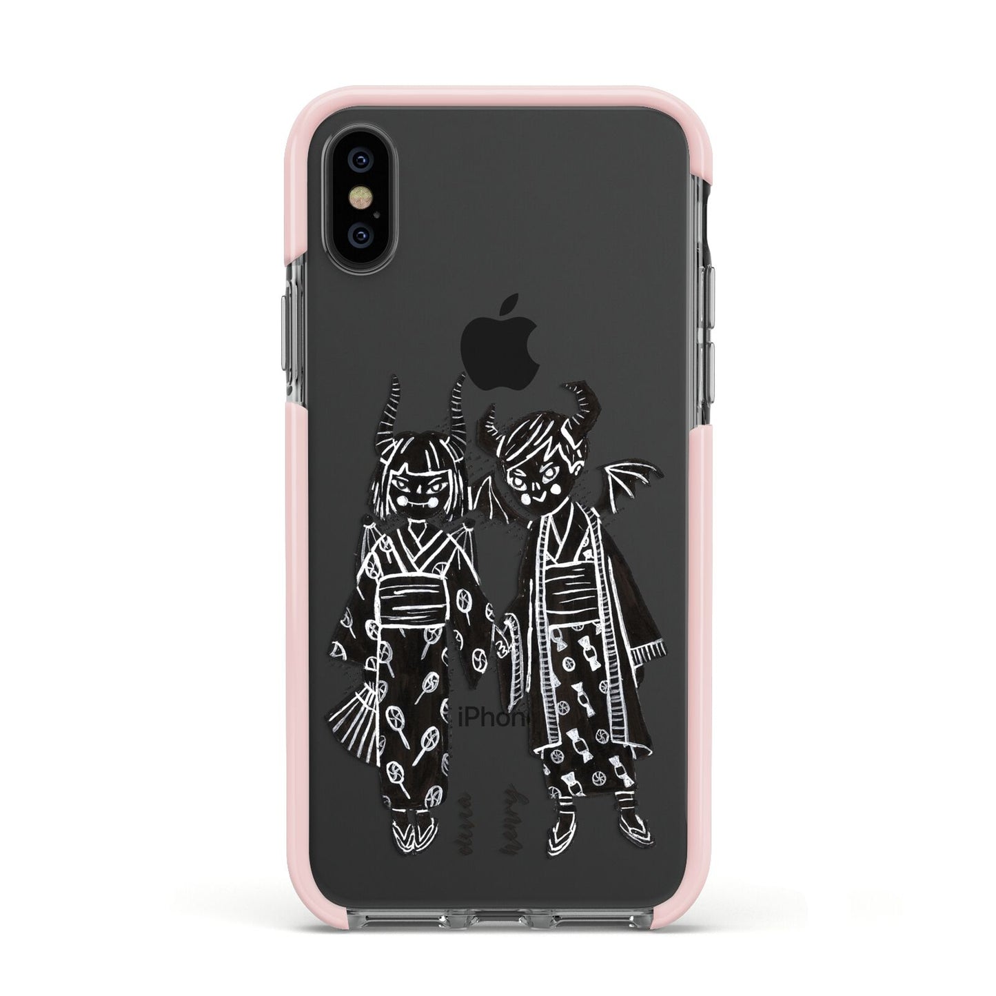 Kimono Devils Apple iPhone Xs Impact Case Pink Edge on Black Phone