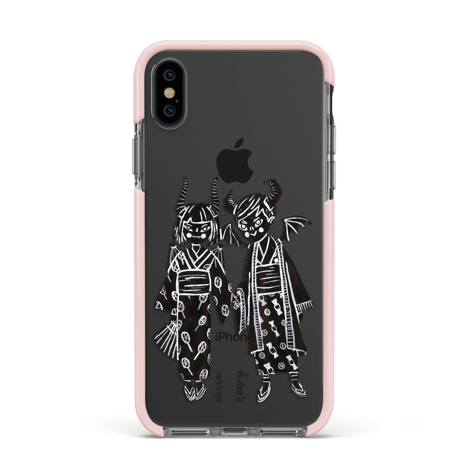 Kimono Devils Apple iPhone Xs Impact Case Pink Edge on Black Phone