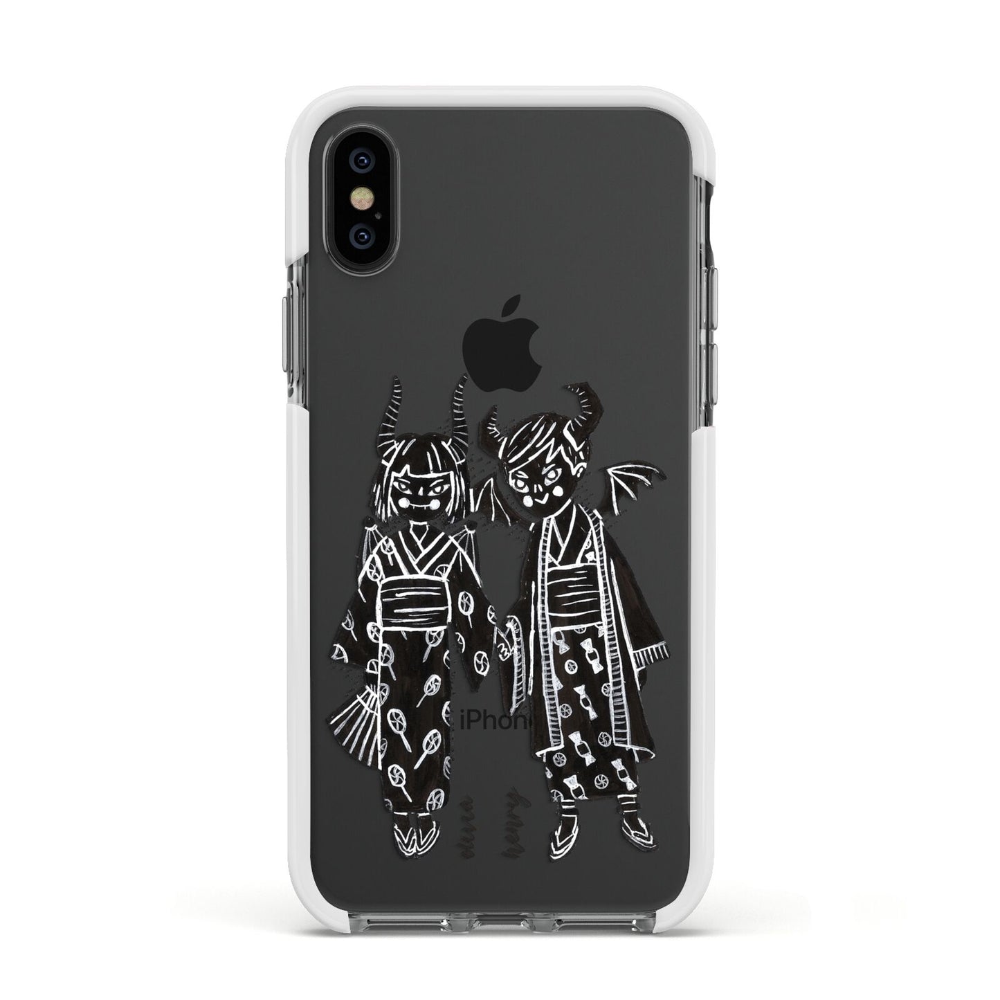 Kimono Devils Apple iPhone Xs Impact Case White Edge on Black Phone
