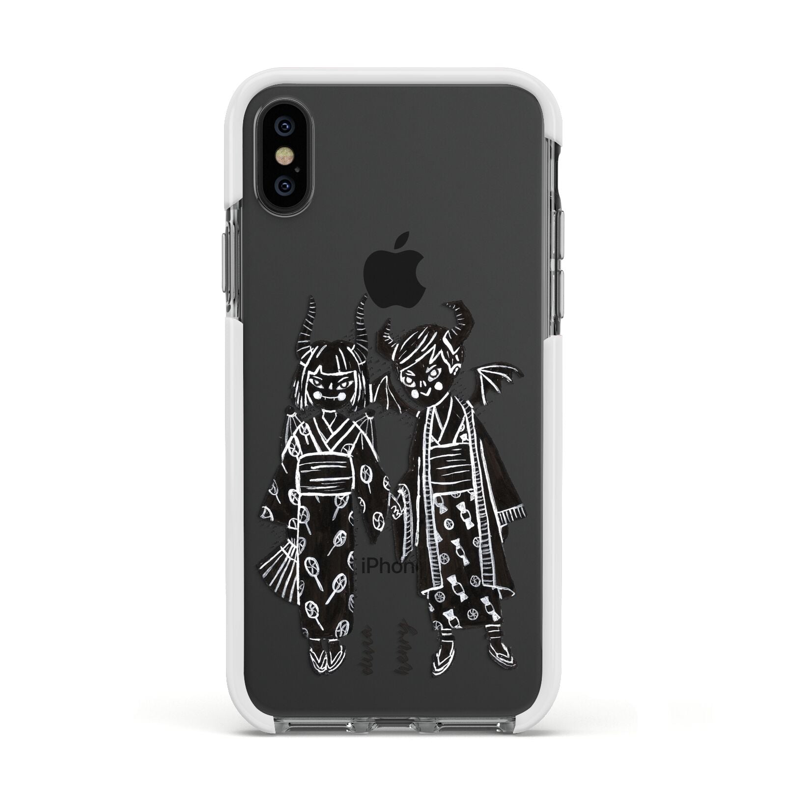 Kimono Devils Apple iPhone Xs Impact Case White Edge on Black Phone