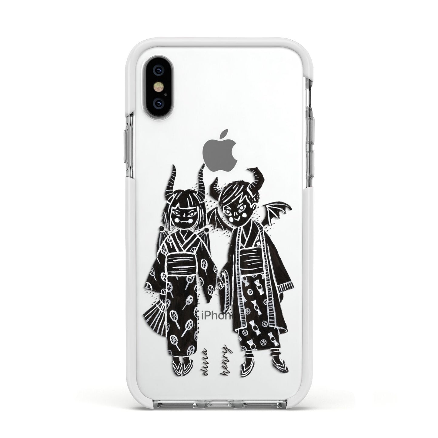 Kimono Devils Apple iPhone Xs Impact Case White Edge on Silver Phone