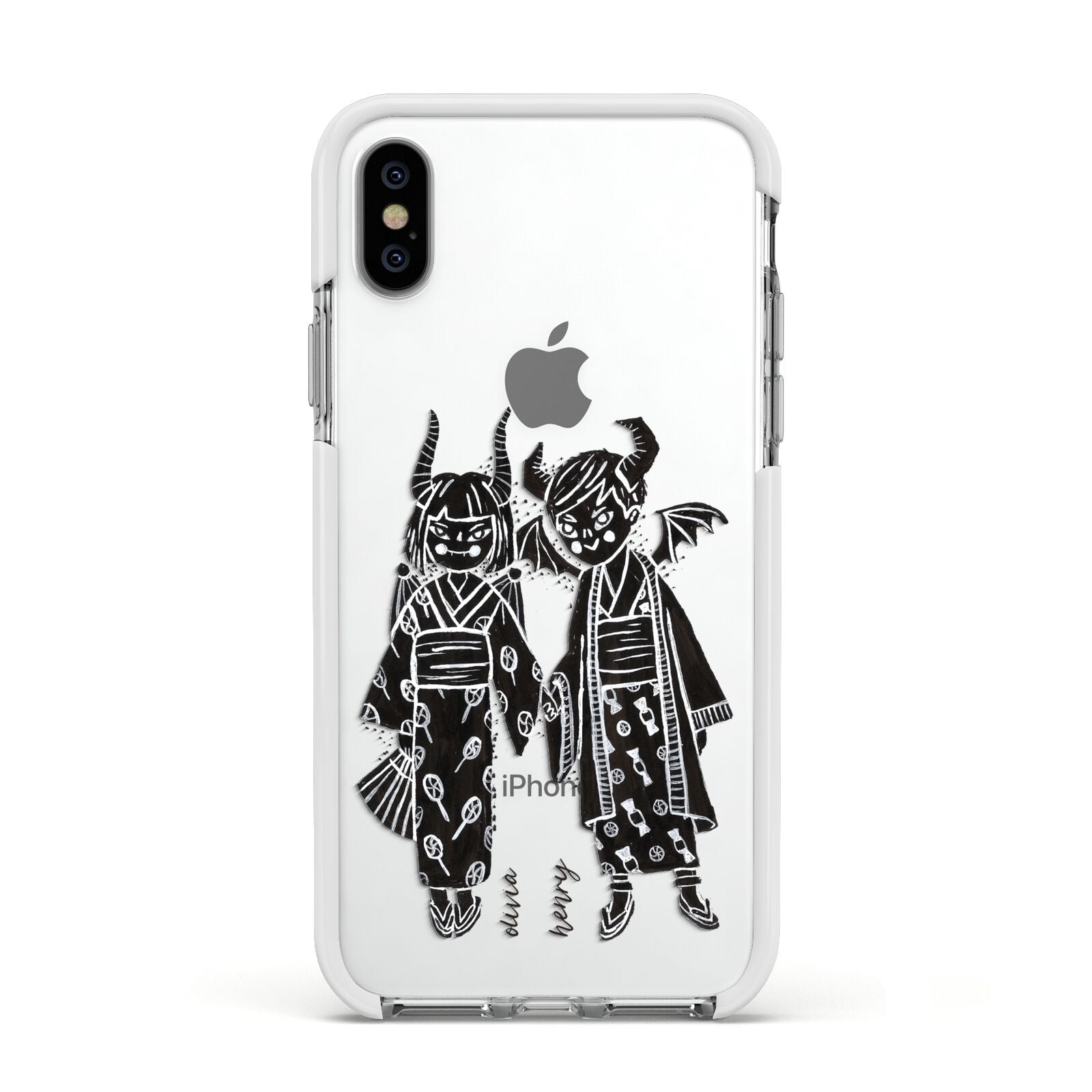 Kimono Devils Apple iPhone Xs Impact Case White Edge on Silver Phone