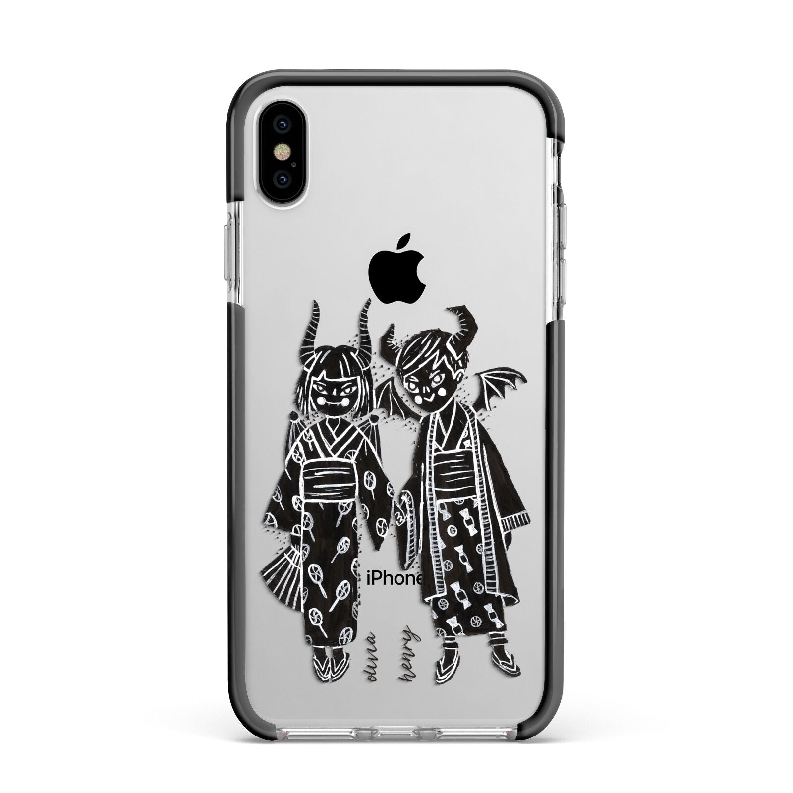 Kimono Devils Apple iPhone Xs Max Impact Case Black Edge on Silver Phone