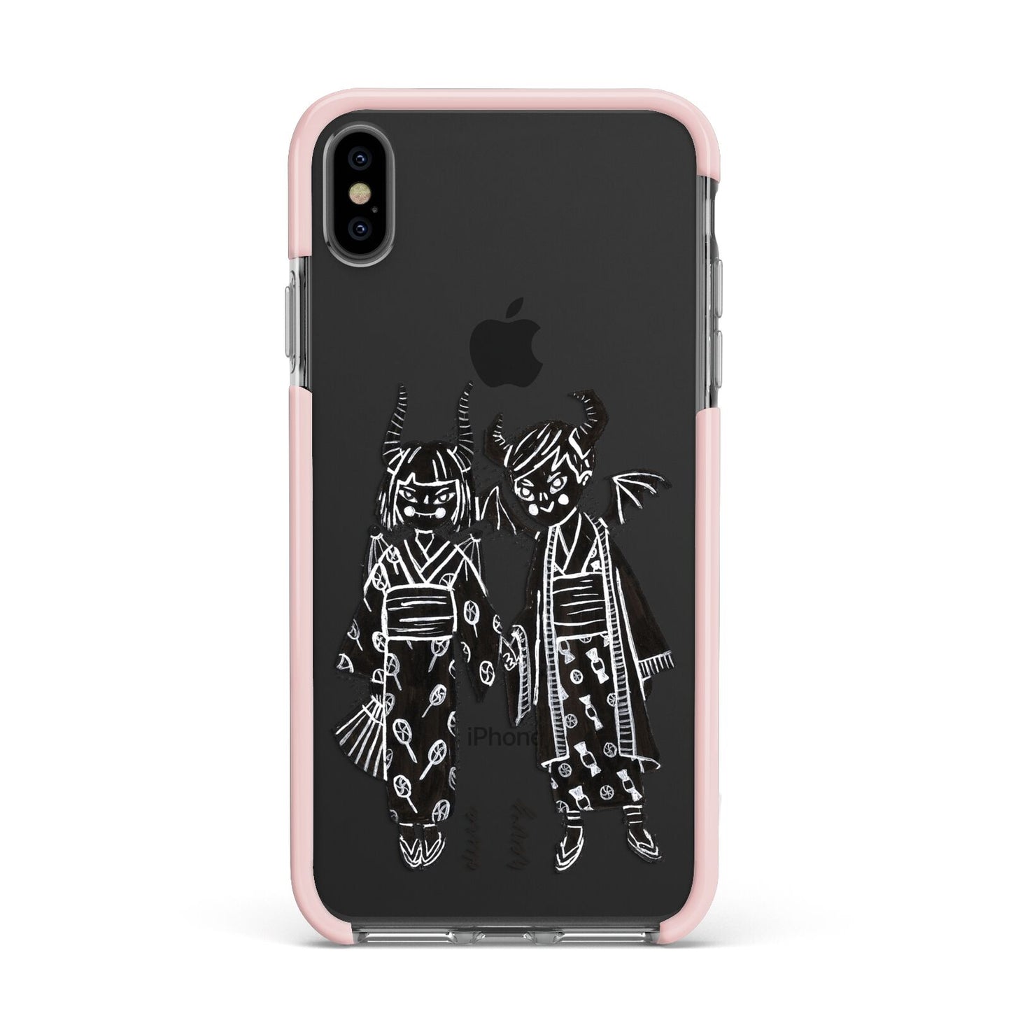 Kimono Devils Apple iPhone Xs Max Impact Case Pink Edge on Black Phone