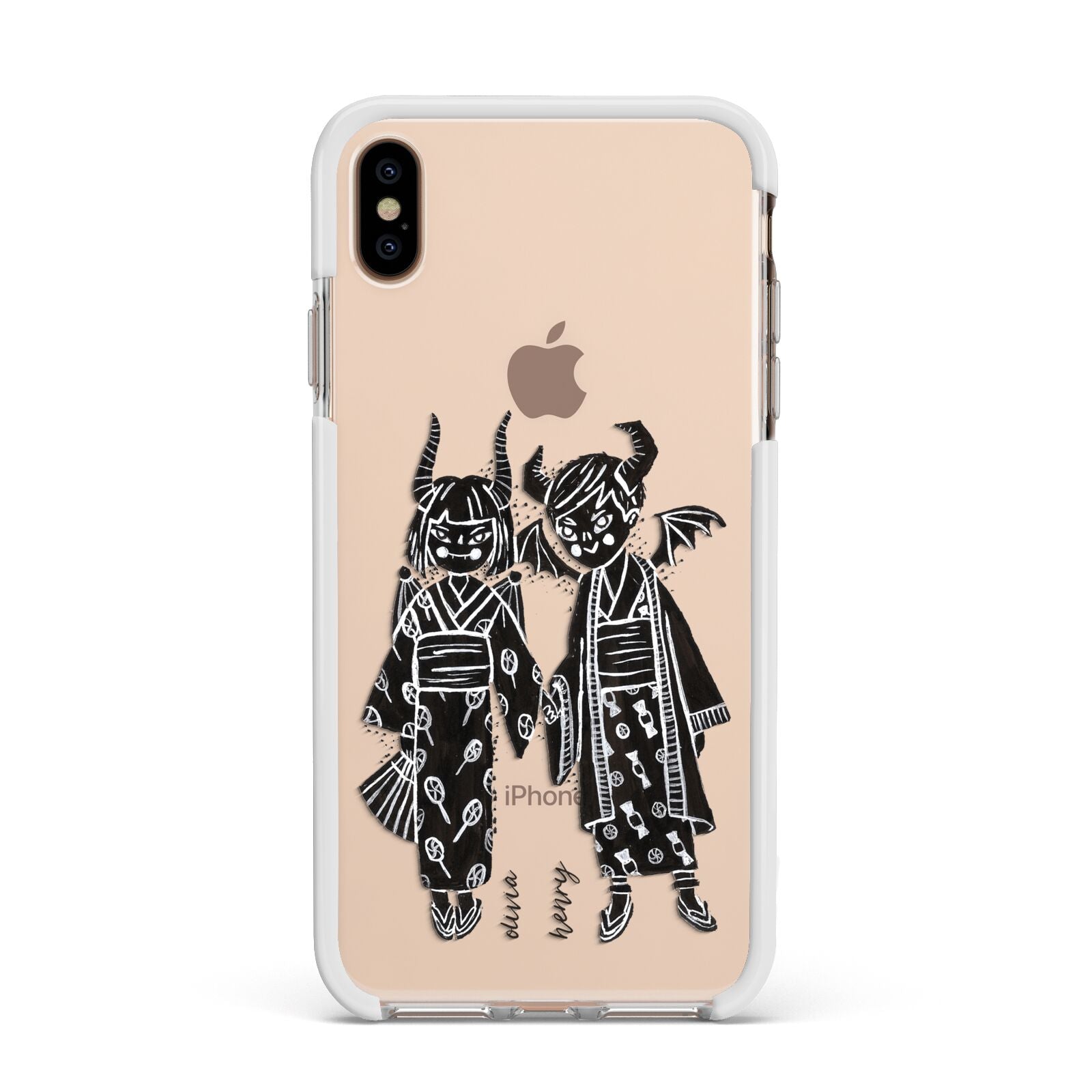 Kimono Devils Apple iPhone Xs Max Impact Case White Edge on Gold Phone
