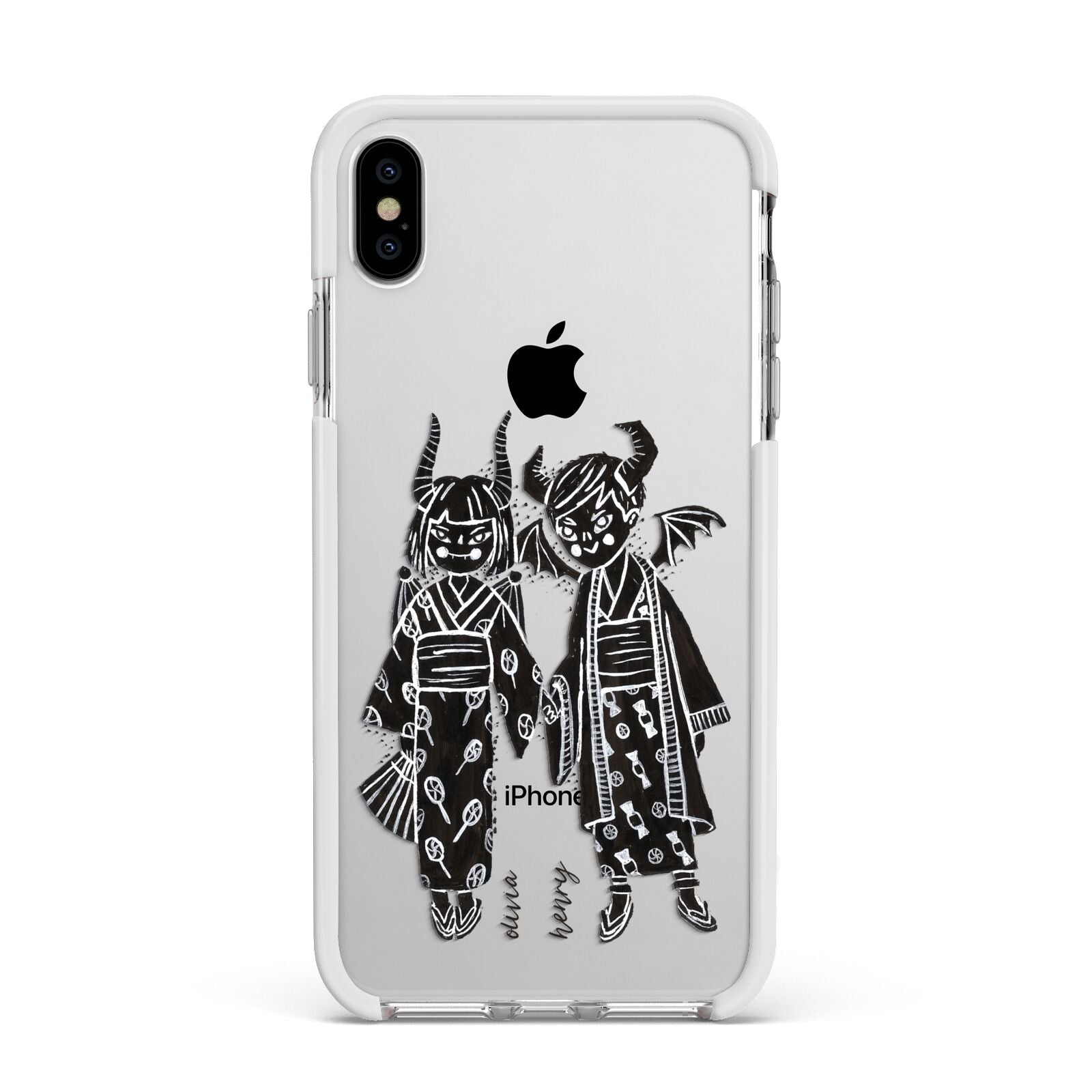 Kimono Devils Apple iPhone Xs Max Impact Case White Edge on Silver Phone