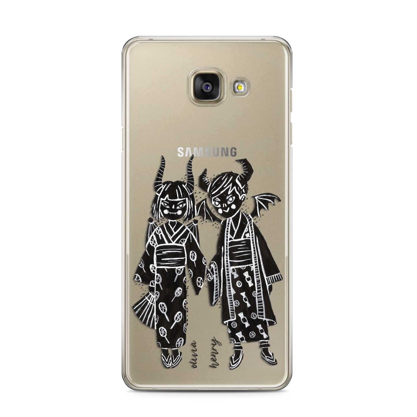 Kimono Devils Samsung Galaxy A3 2016 Case on gold phone