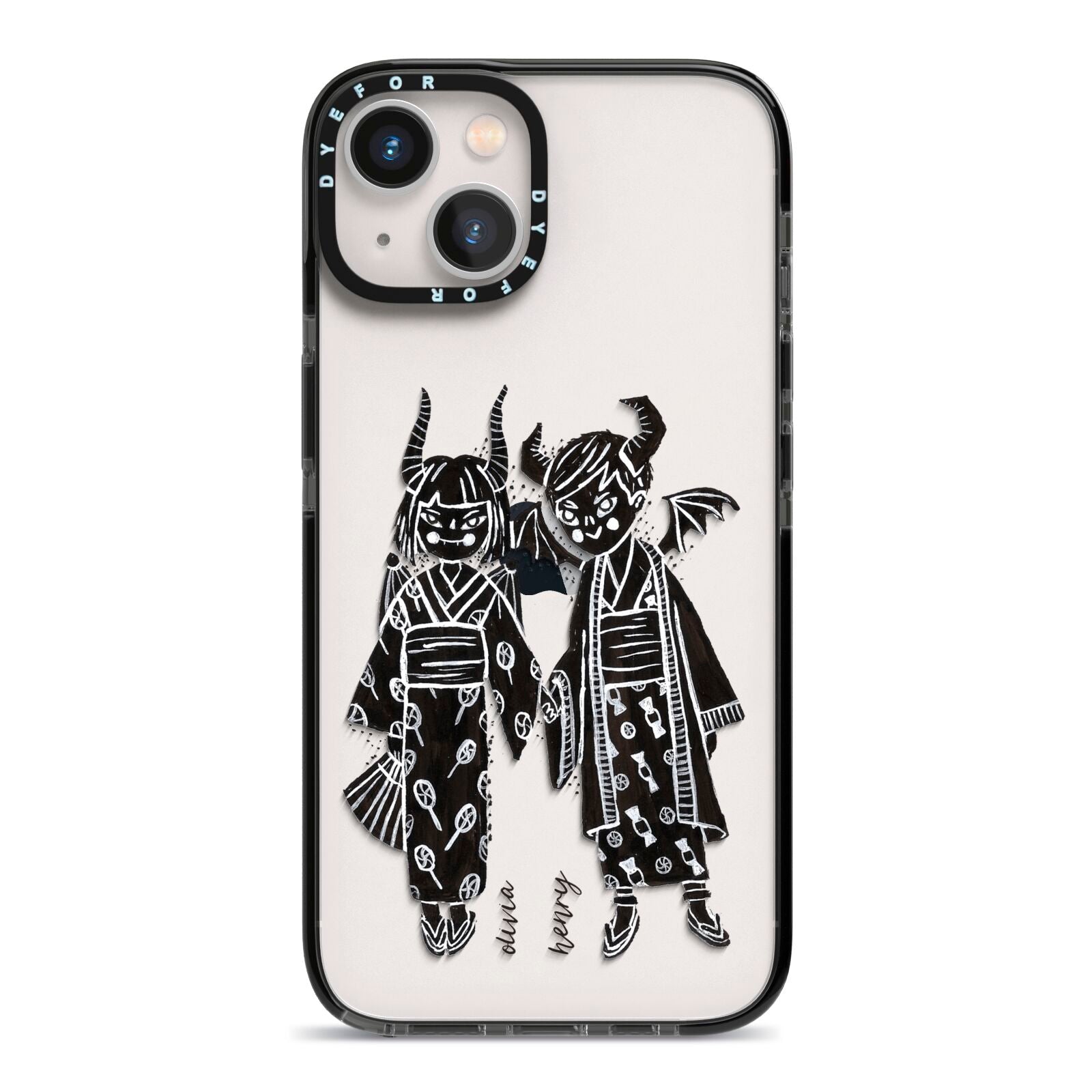 Kimono Devils iPhone 13 Black Impact Case on Silver phone