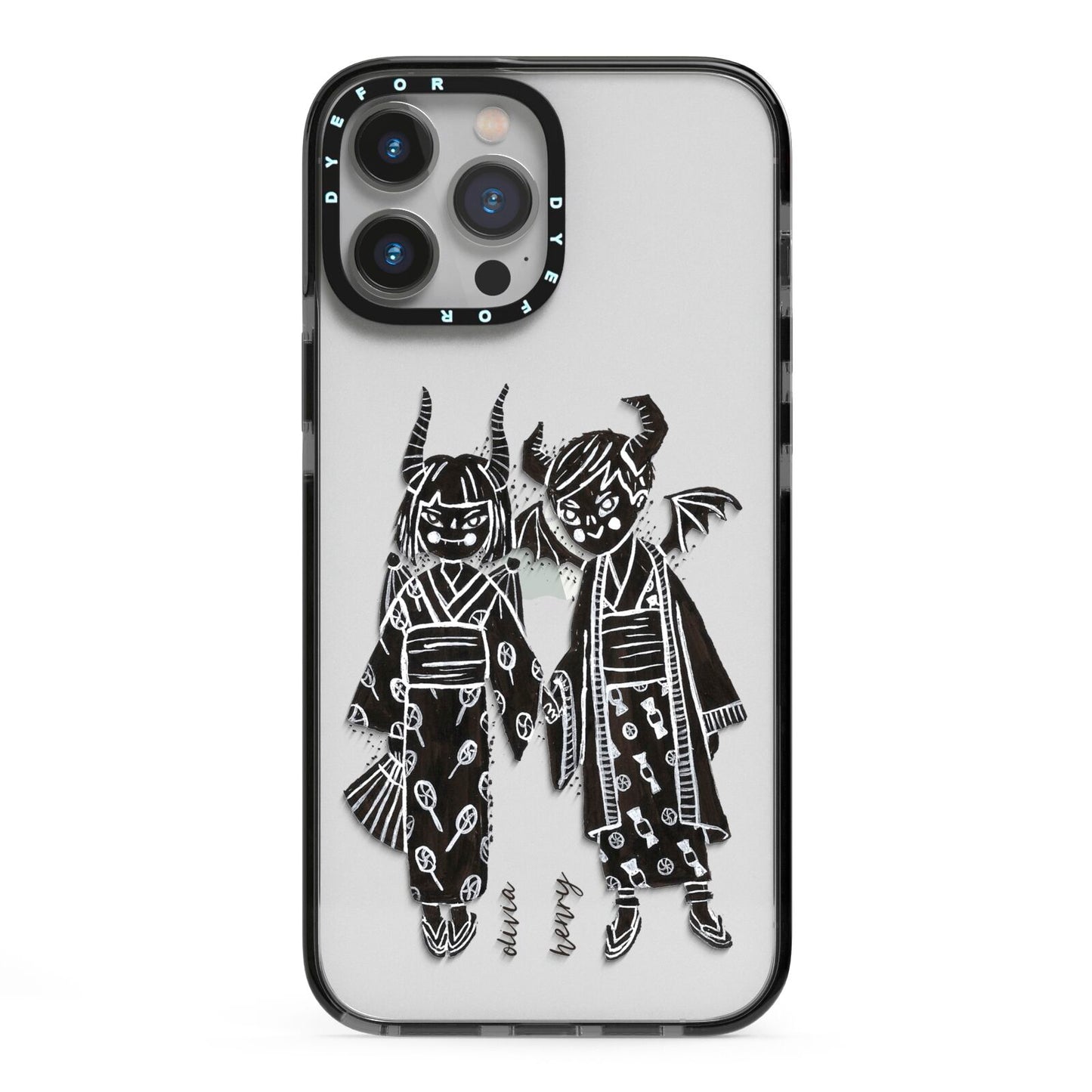 Kimono Devils iPhone 13 Pro Max Black Impact Case on Silver phone