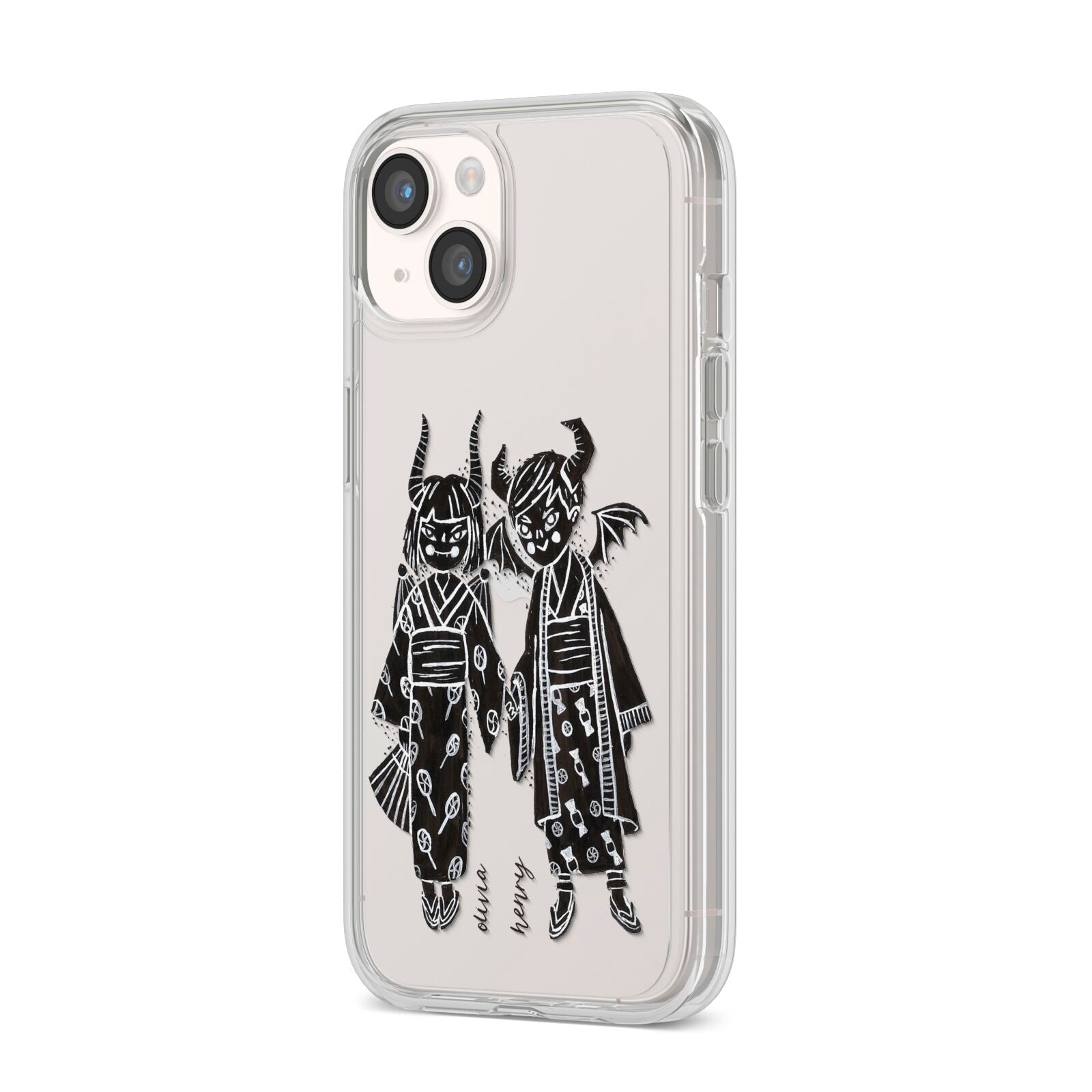 Kimono Devils iPhone 14 Clear Tough Case Starlight Angled Image