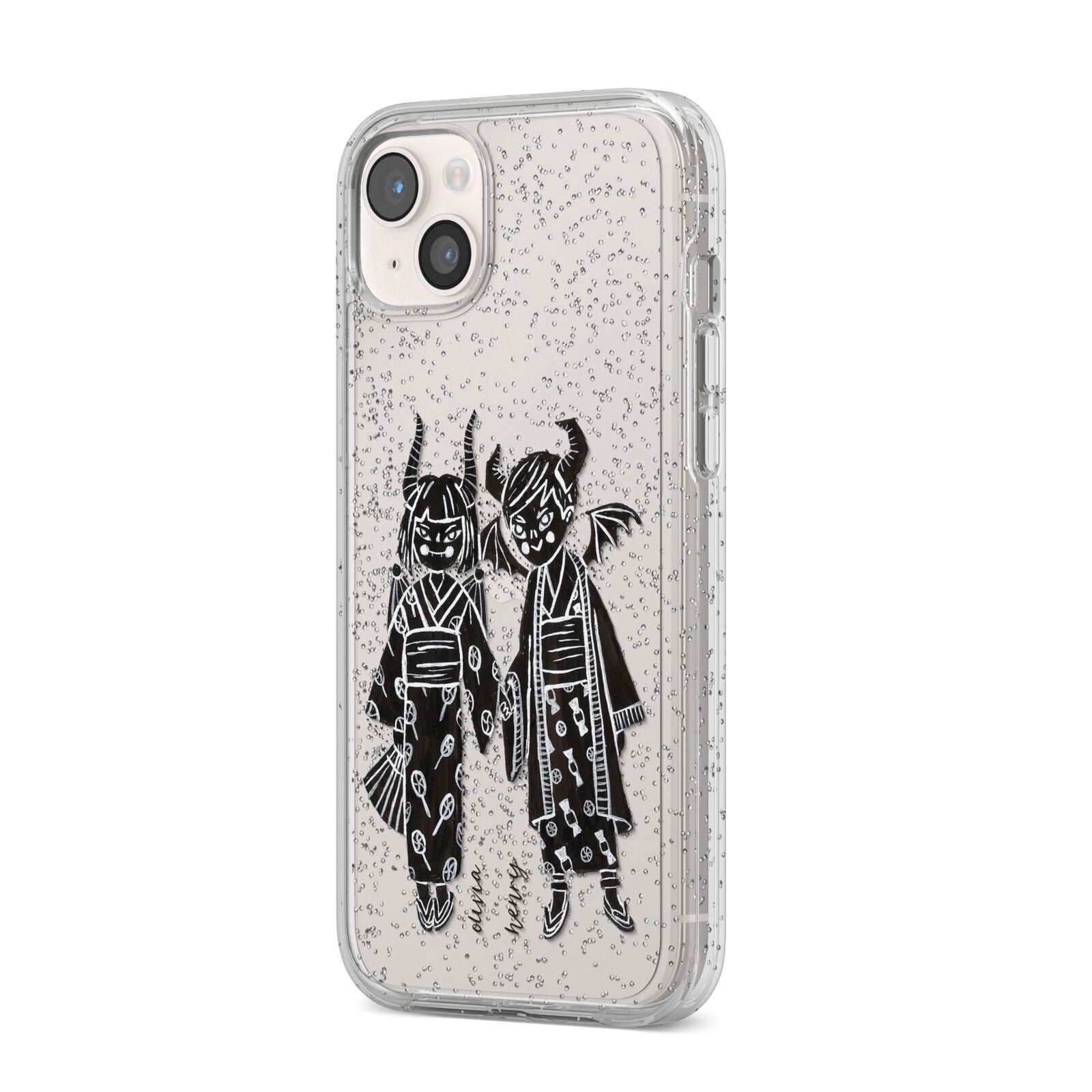 Kimono Devils iPhone 14 Plus Glitter Tough Case Starlight Angled Image