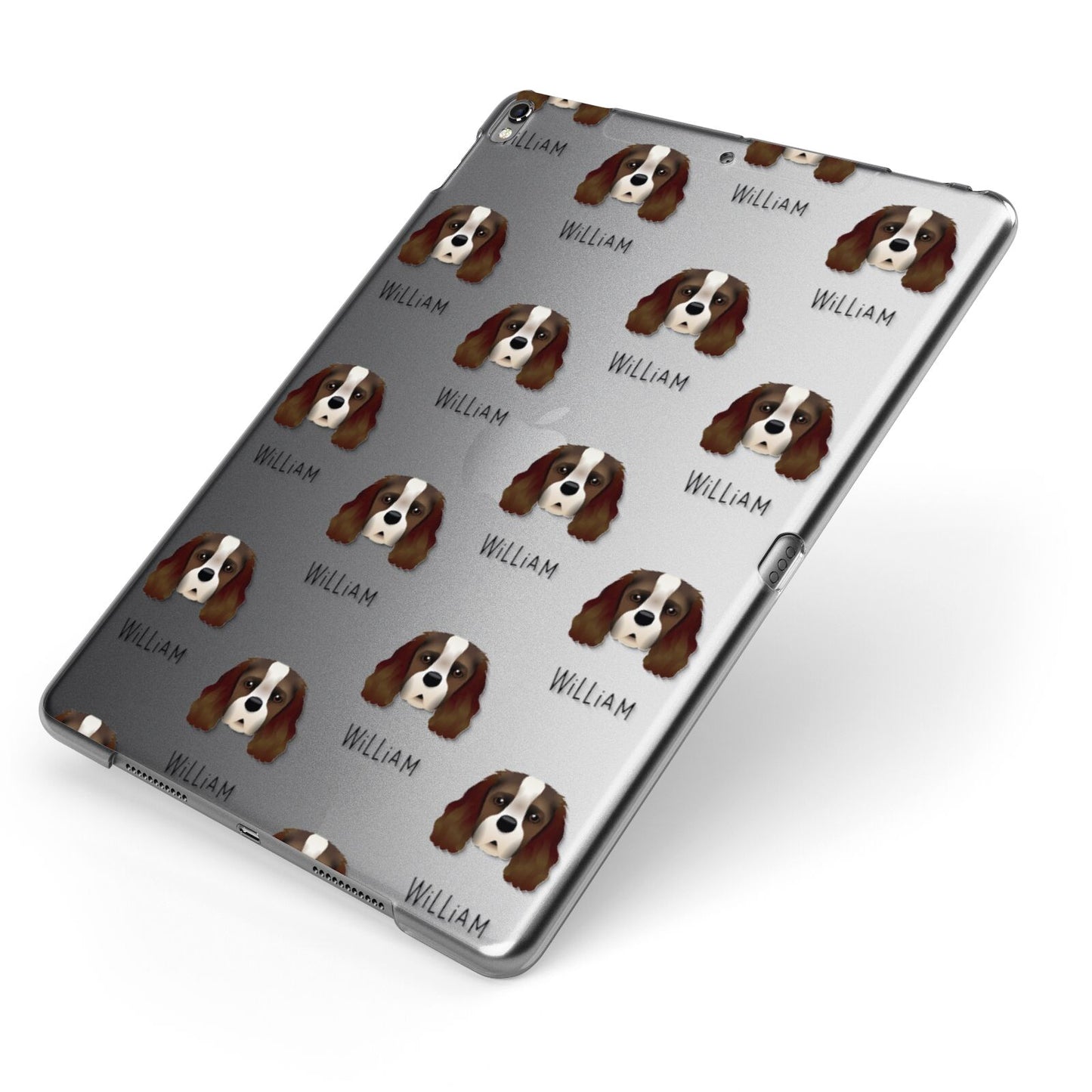 King Charles Spaniel Icon with Name Apple iPad Case on Grey iPad Side View