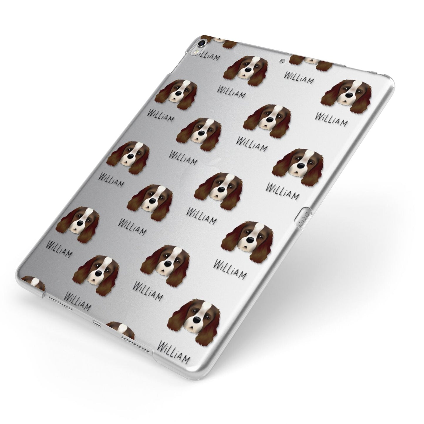 King Charles Spaniel Icon with Name Apple iPad Case on Silver iPad Side View