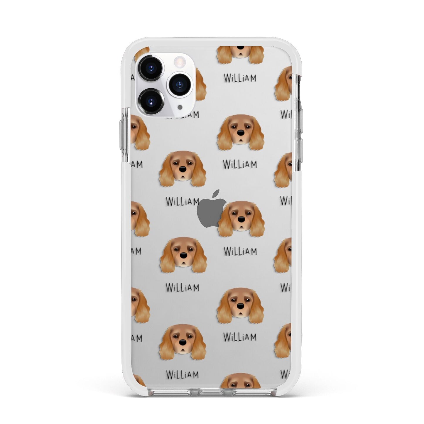 King Charles Spaniel Icon with Name Apple iPhone 11 Pro Max in Silver with White Impact Case