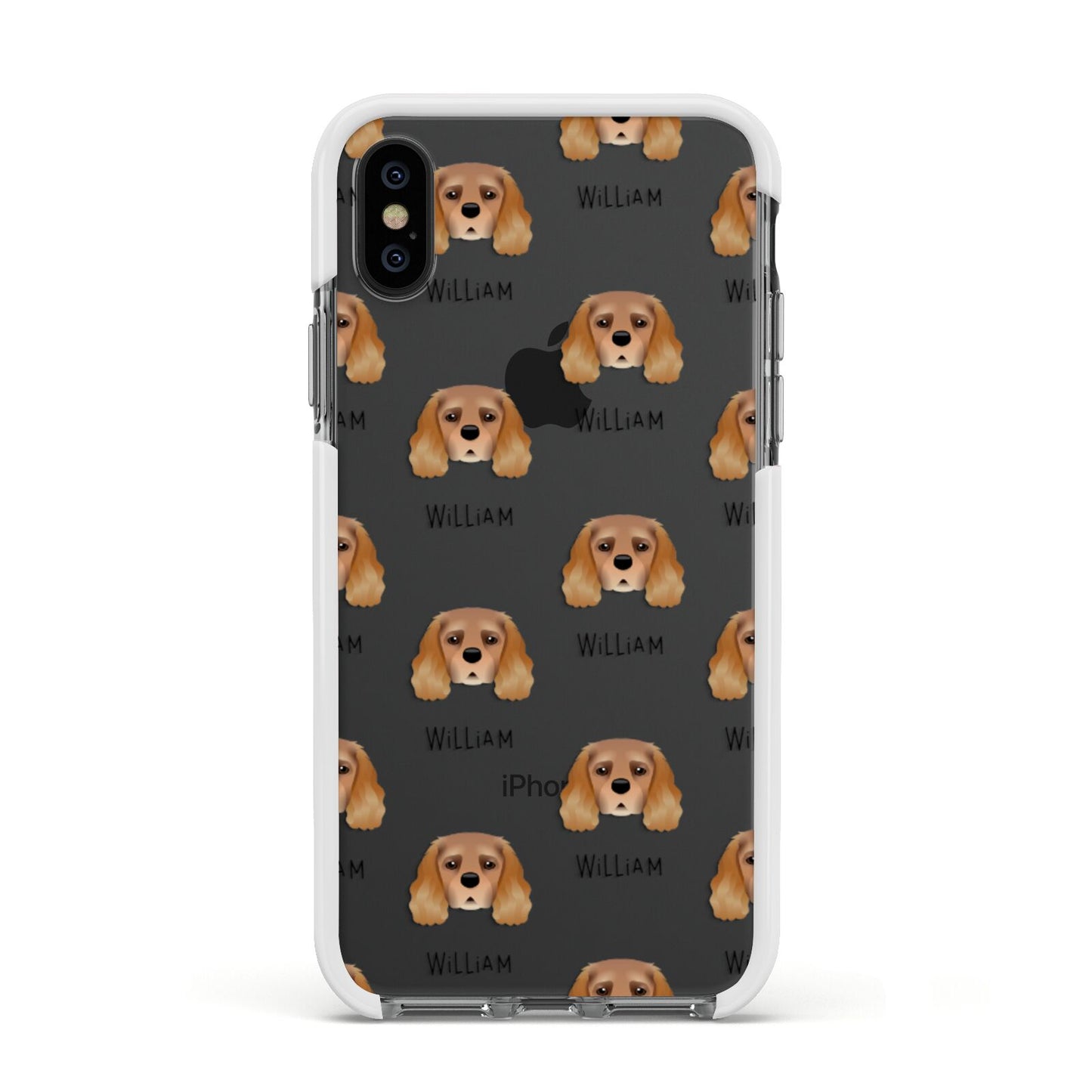King Charles Spaniel Icon with Name Apple iPhone Xs Impact Case White Edge on Black Phone