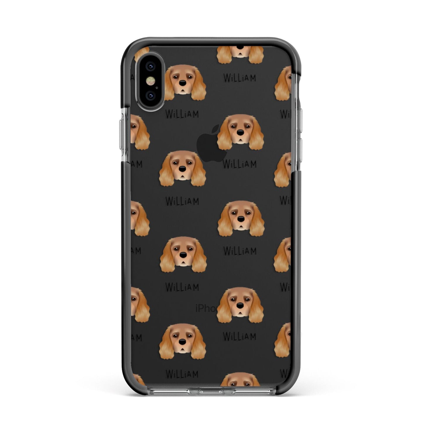 King Charles Spaniel Icon with Name Apple iPhone Xs Max Impact Case Black Edge on Black Phone