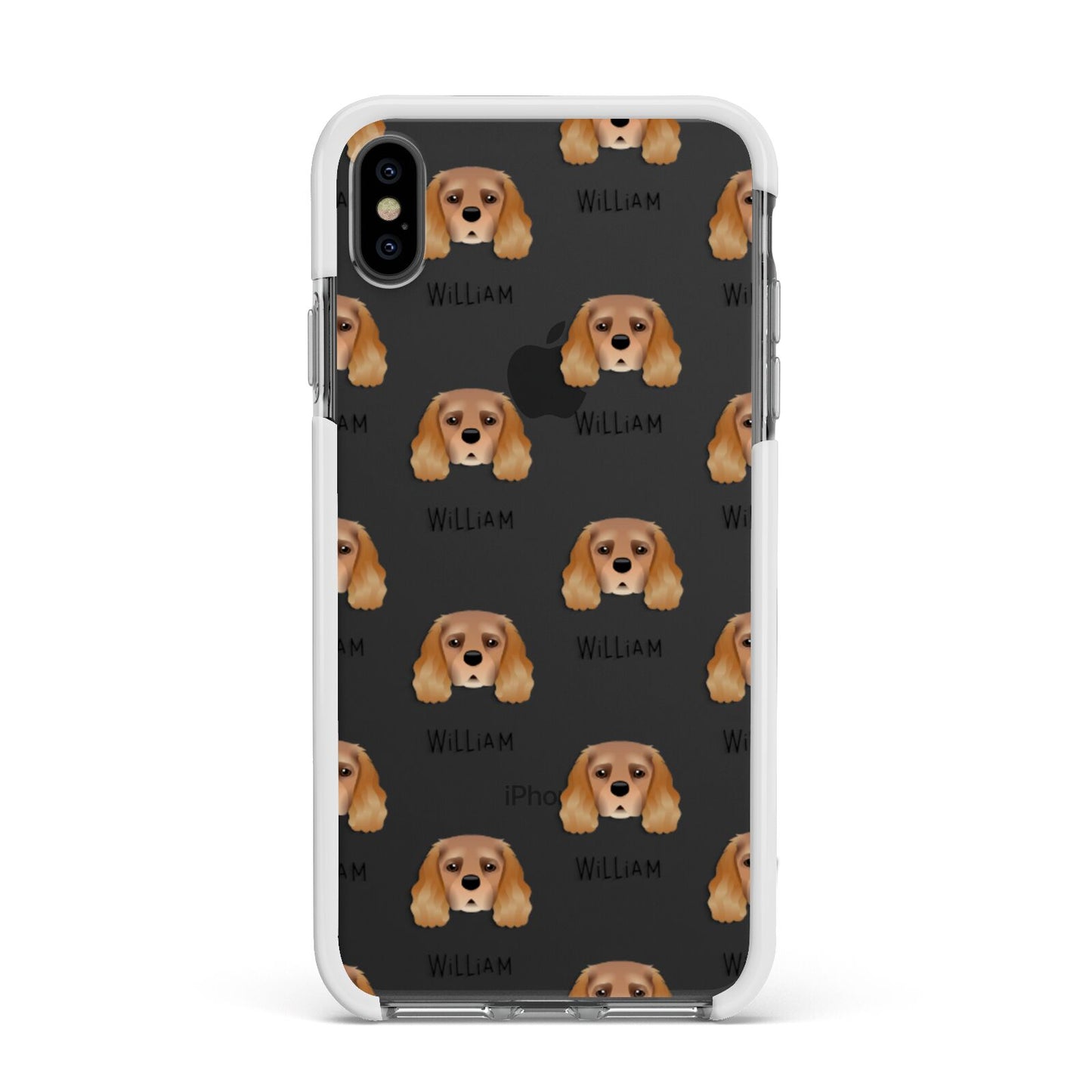King Charles Spaniel Icon with Name Apple iPhone Xs Max Impact Case White Edge on Black Phone