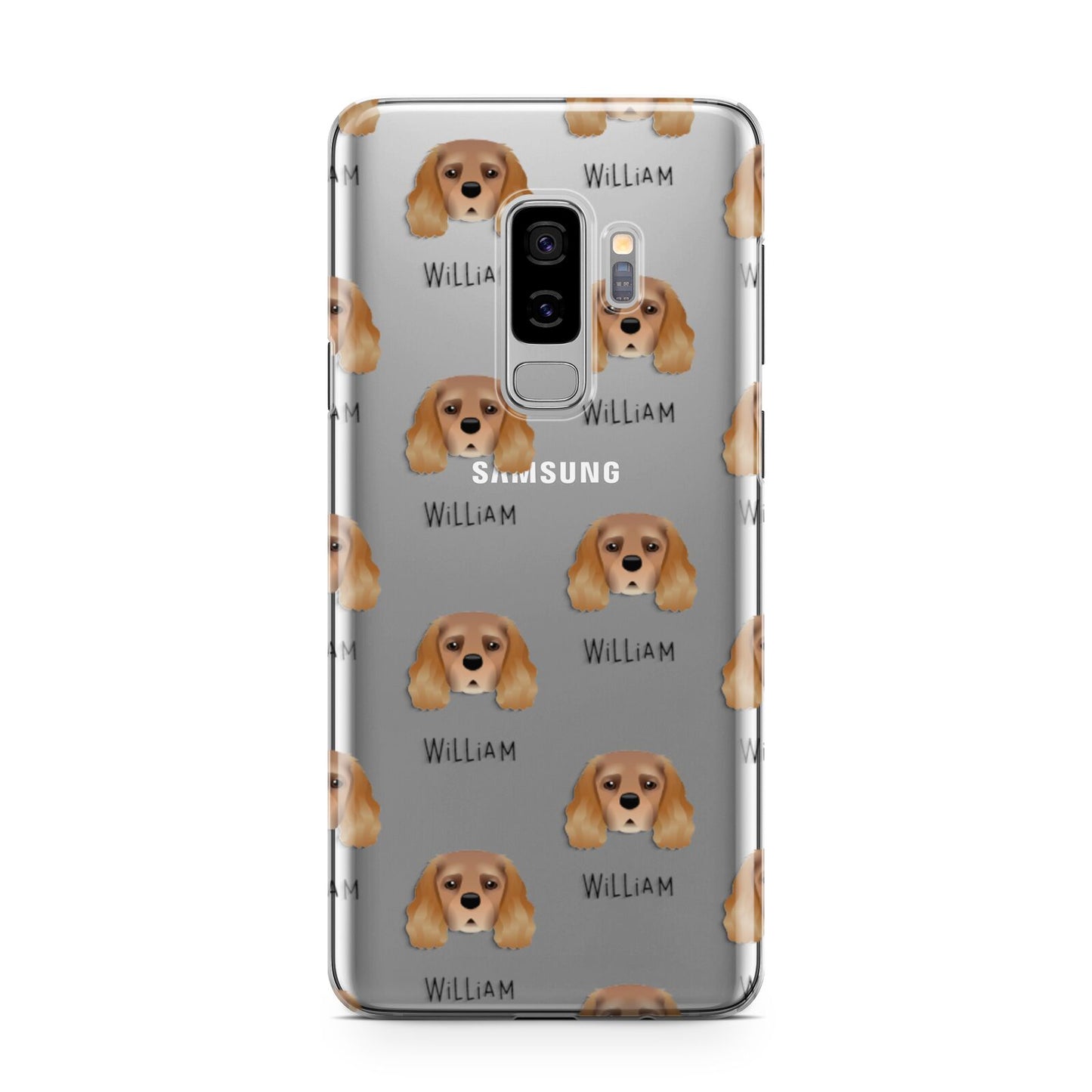 King Charles Spaniel Icon with Name Samsung Galaxy S9 Plus Case on Silver phone