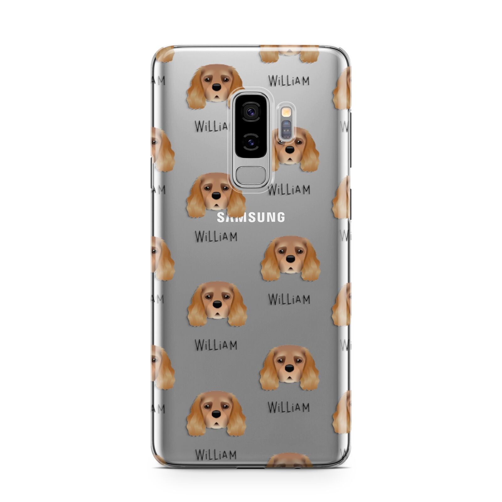 King Charles Spaniel Icon with Name Samsung Galaxy S9 Plus Case on Silver phone