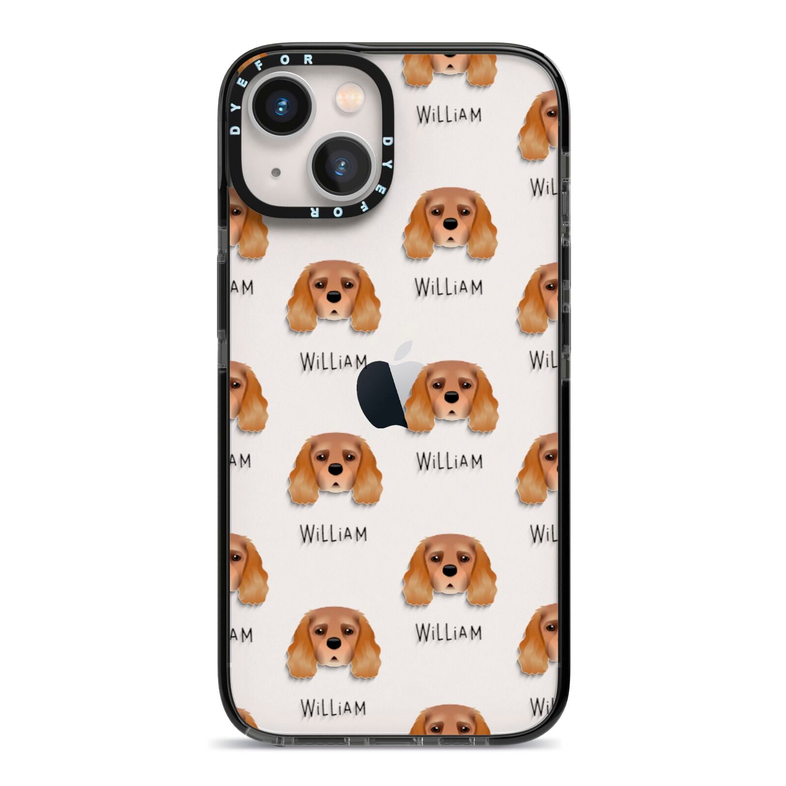 King Charles Spaniel Icon with Name iPhone 13 Black Impact Case on Silver phone
