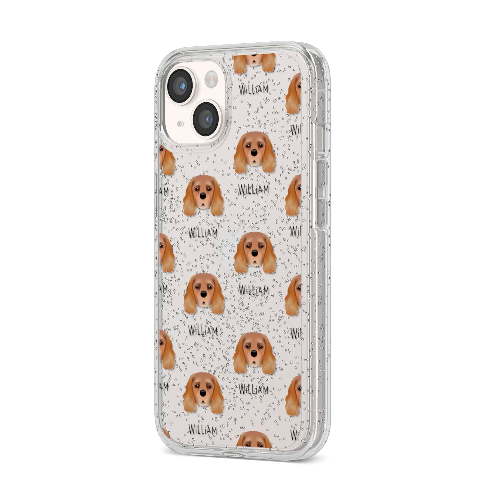 King Charles Spaniel Icon with Name iPhone 14 Glitter Tough Case Starlight Angled Image