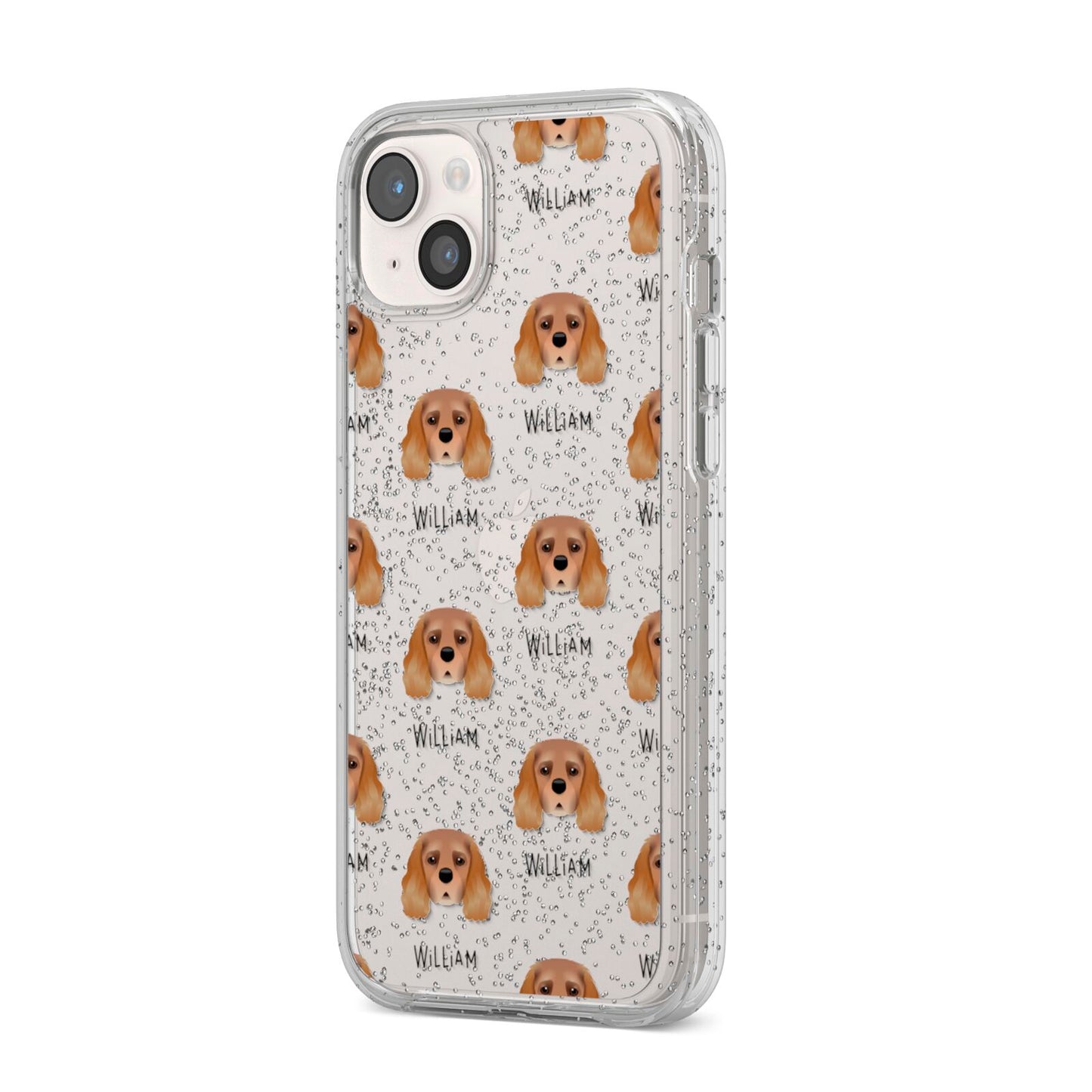 King Charles Spaniel Icon with Name iPhone 14 Plus Glitter Tough Case Starlight Angled Image
