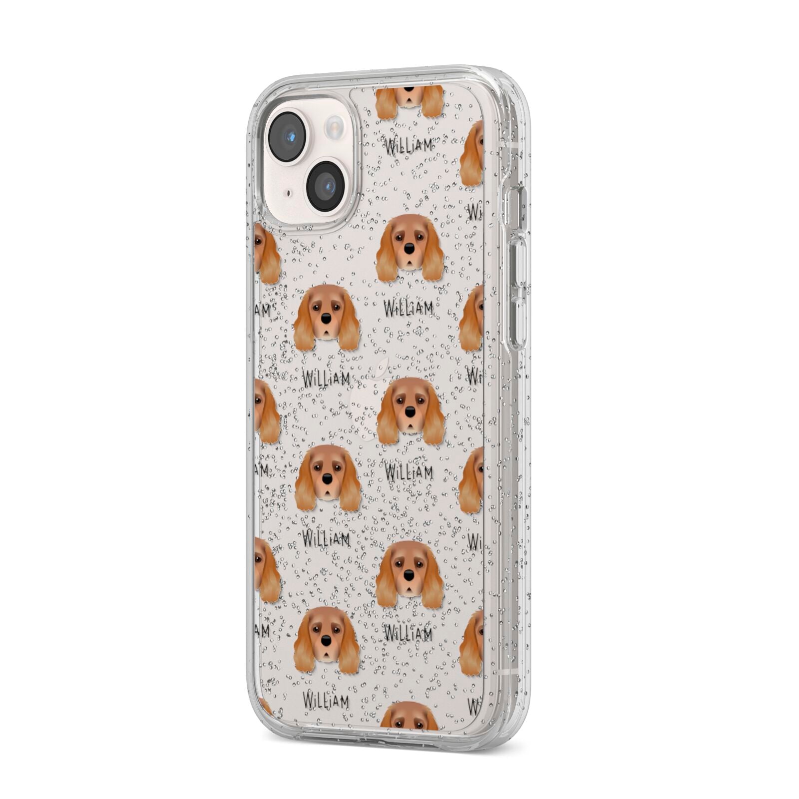King Charles Spaniel Icon with Name iPhone 14 Plus Glitter Tough Case Starlight Angled Image