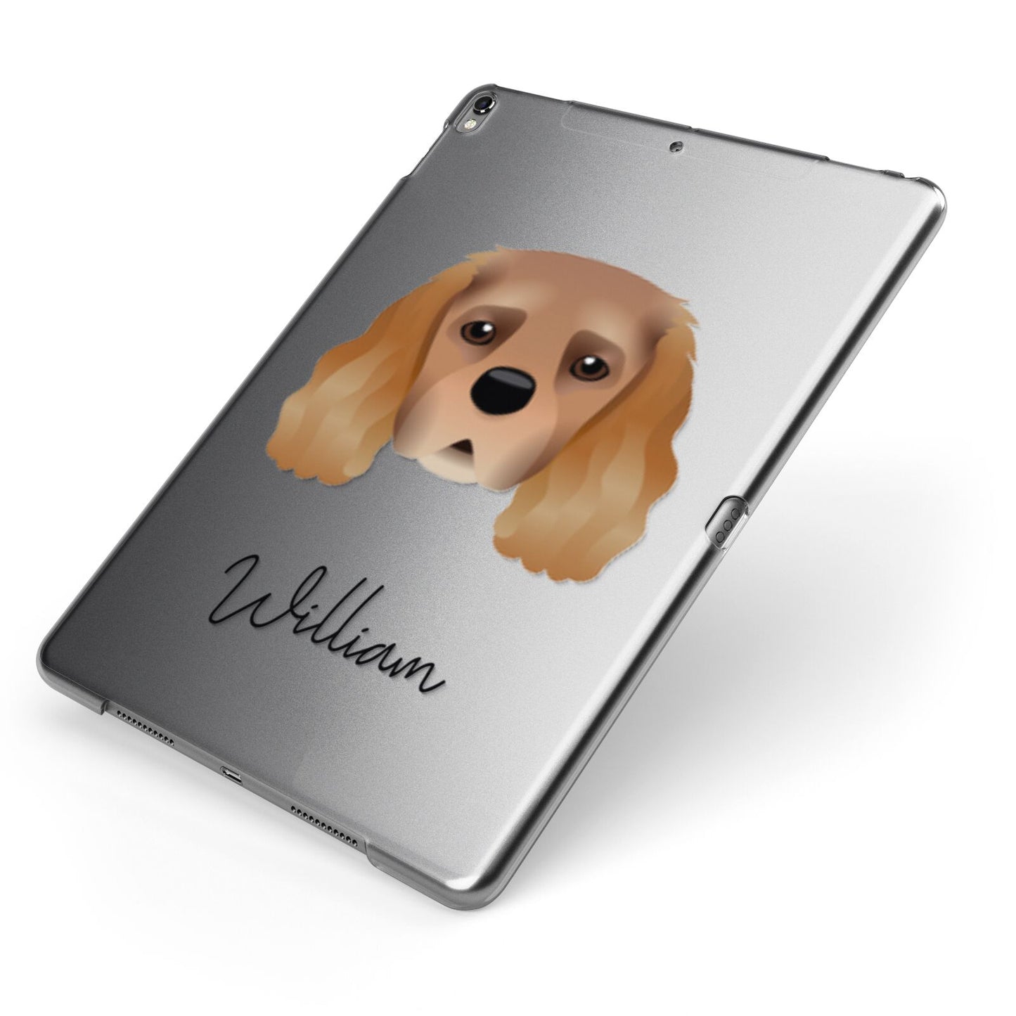 King Charles Spaniel Personalised Apple iPad Case on Grey iPad Side View