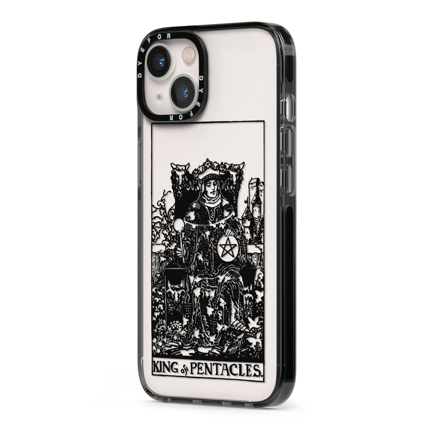 King of Pentacles Monochrome iPhone 13 Black Impact Case Side Angle on Silver phone