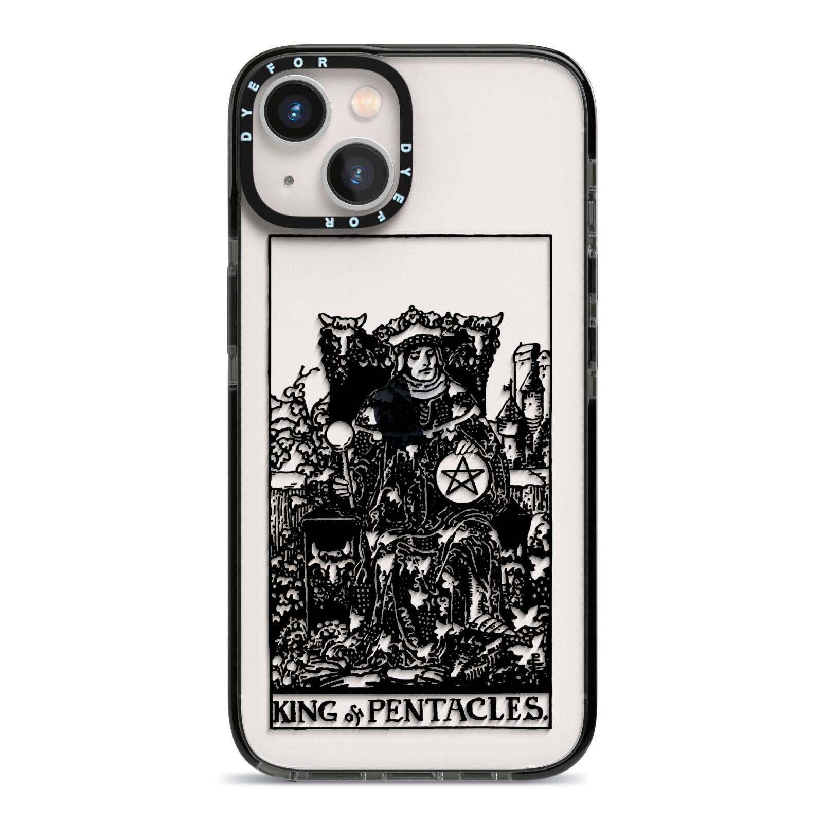 King of Pentacles Monochrome iPhone 13 Black Impact Case on Silver phone