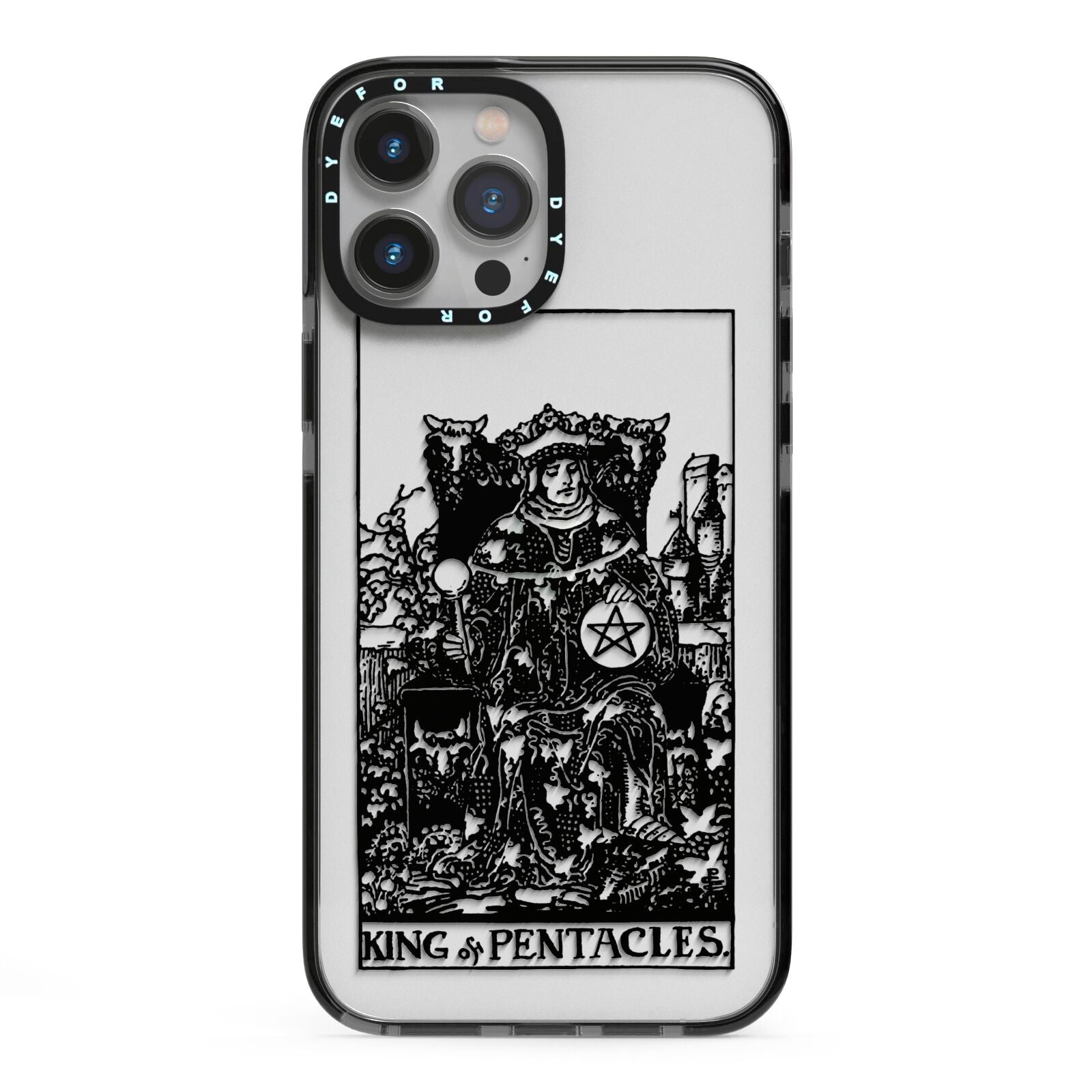 King of Pentacles Monochrome iPhone 13 Pro Max Black Impact Case on Silver phone