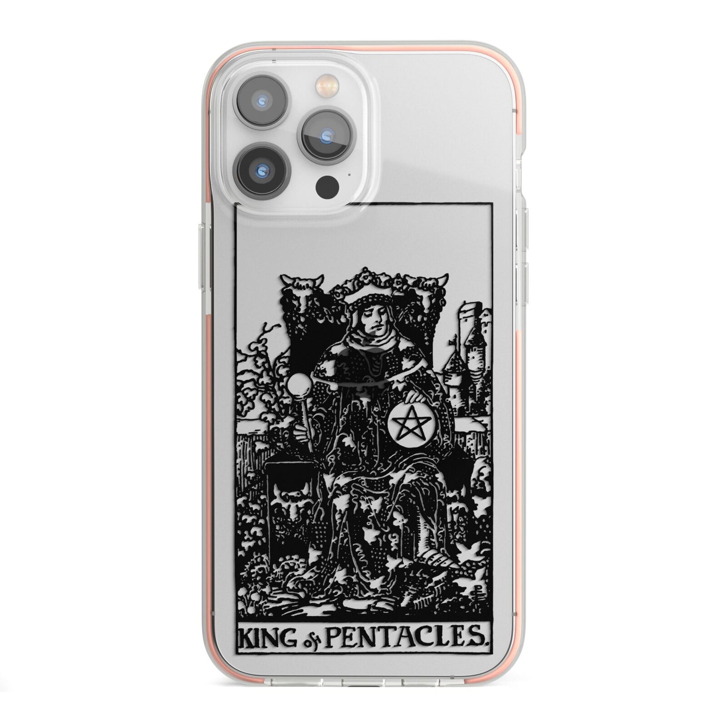 King of Pentacles Monochrome iPhone 13 Pro Max TPU Impact Case with Pink Edges