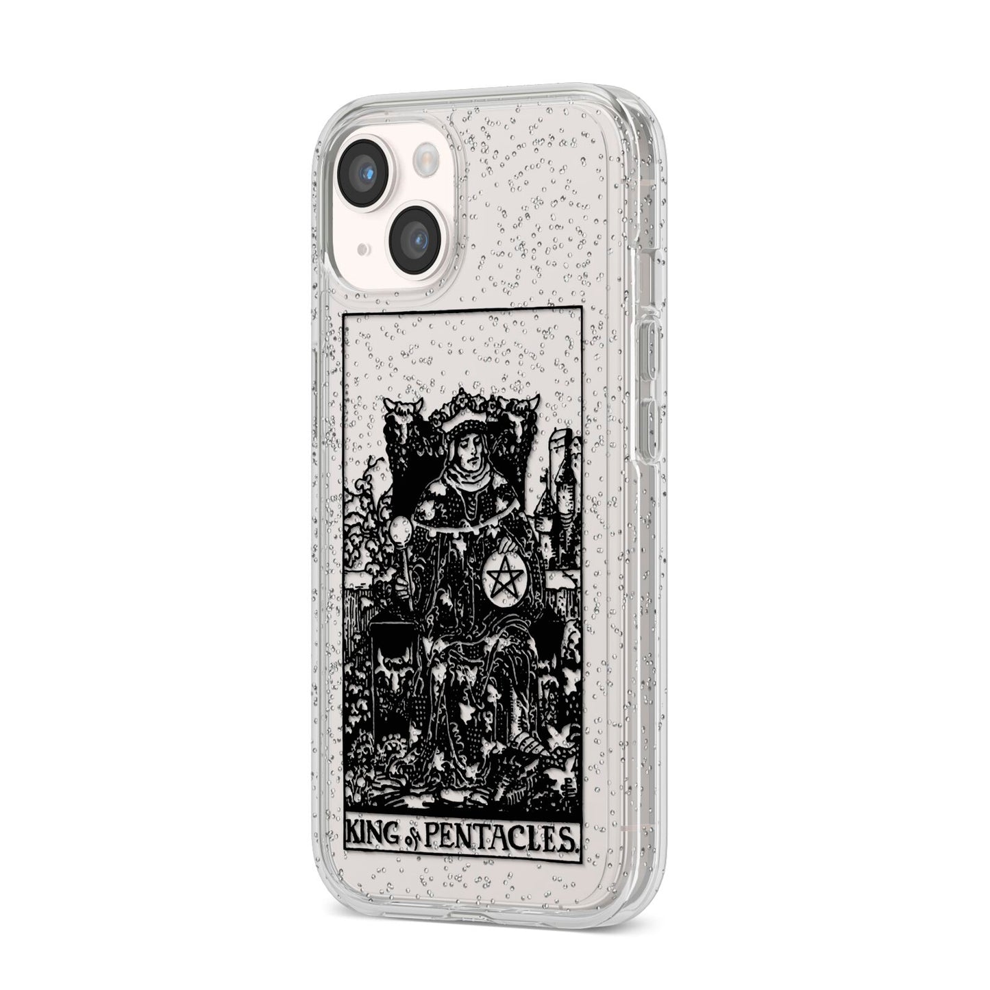 King of Pentacles Monochrome iPhone 14 Glitter Tough Case Starlight Angled Image