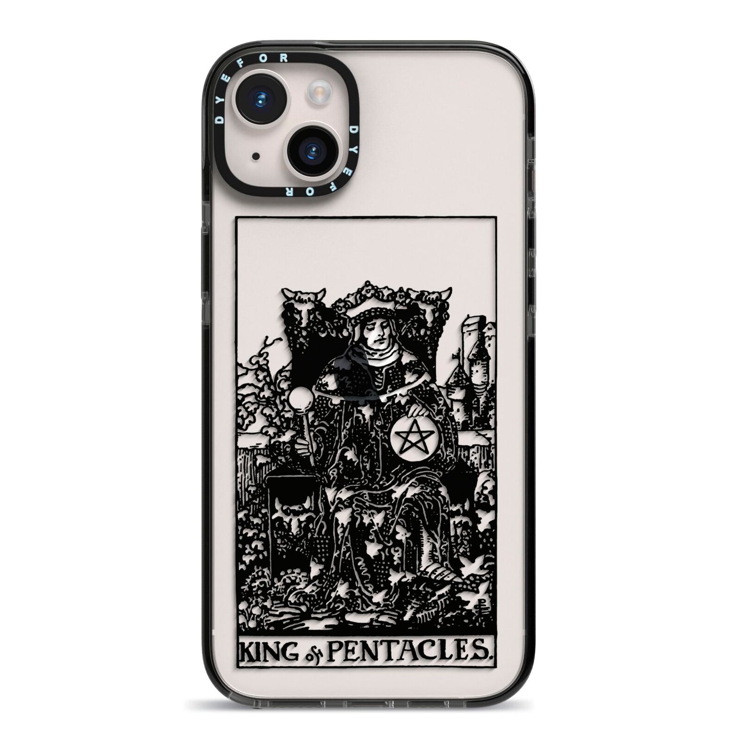 King of Pentacles Monochrome iPhone 14 Plus Black Impact Case on Silver phone