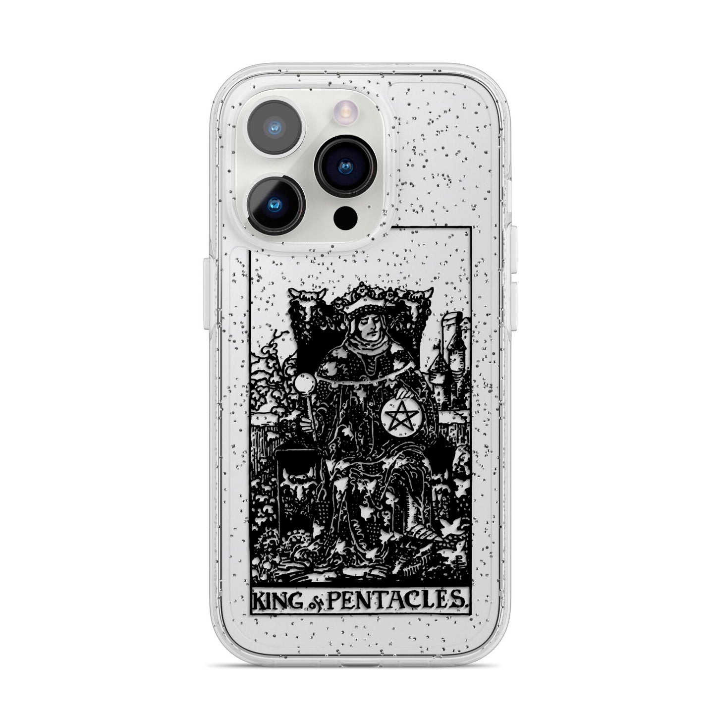 King of Pentacles Monochrome iPhone 14 Pro Glitter Tough Case Silver