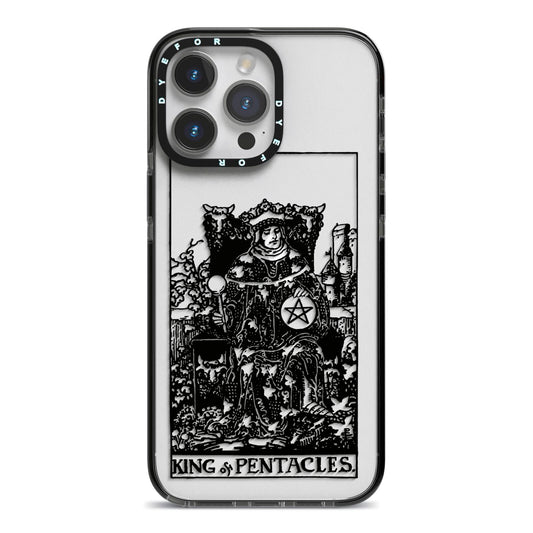 King of Pentacles Monochrome iPhone 14 Pro Max Black Impact Case on Silver phone